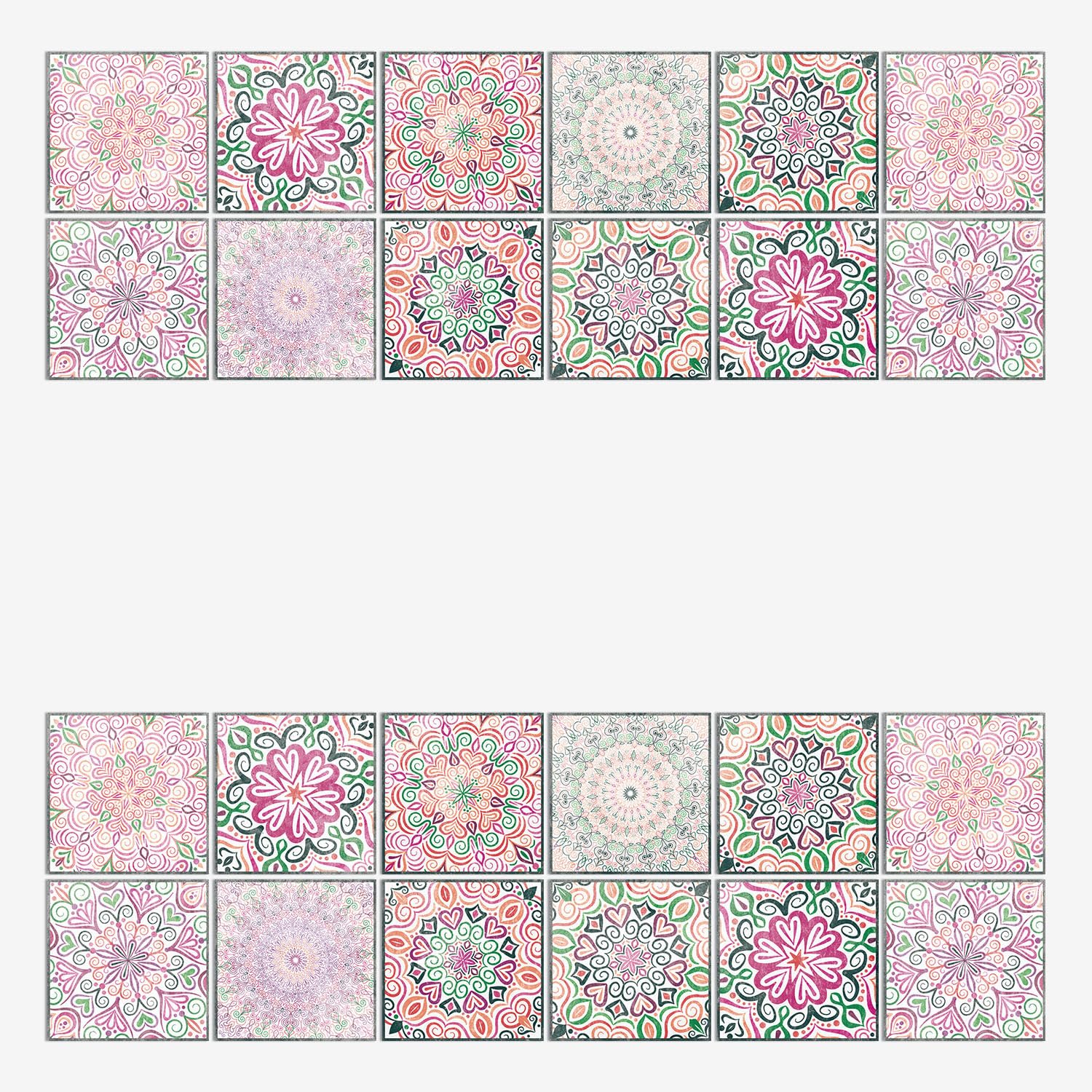 LMYSXAOZ 24 PCS Tile Stickers Stick on Tiles, Self Adhesive Wall Tiles for Bathroom Kitchen, Oil Proof DIY Peel and Floor Mandala (20x20cm,Mandala 1)
