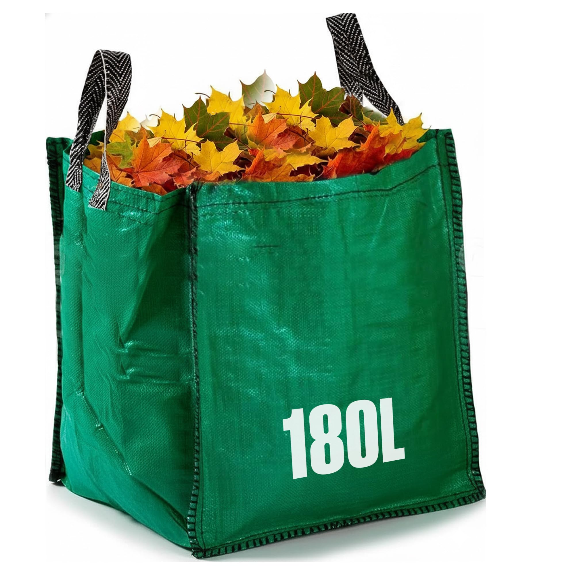 GroundMaster Heavy Duty Garden Waste Bag – 180L Polypropylene Refuse Sack – Reinforced Hems, Stitched Handles Extra Strong Waste Bag – Reusable Garden Sack for Leaves, Rubble, and Compost (Pack of 4)