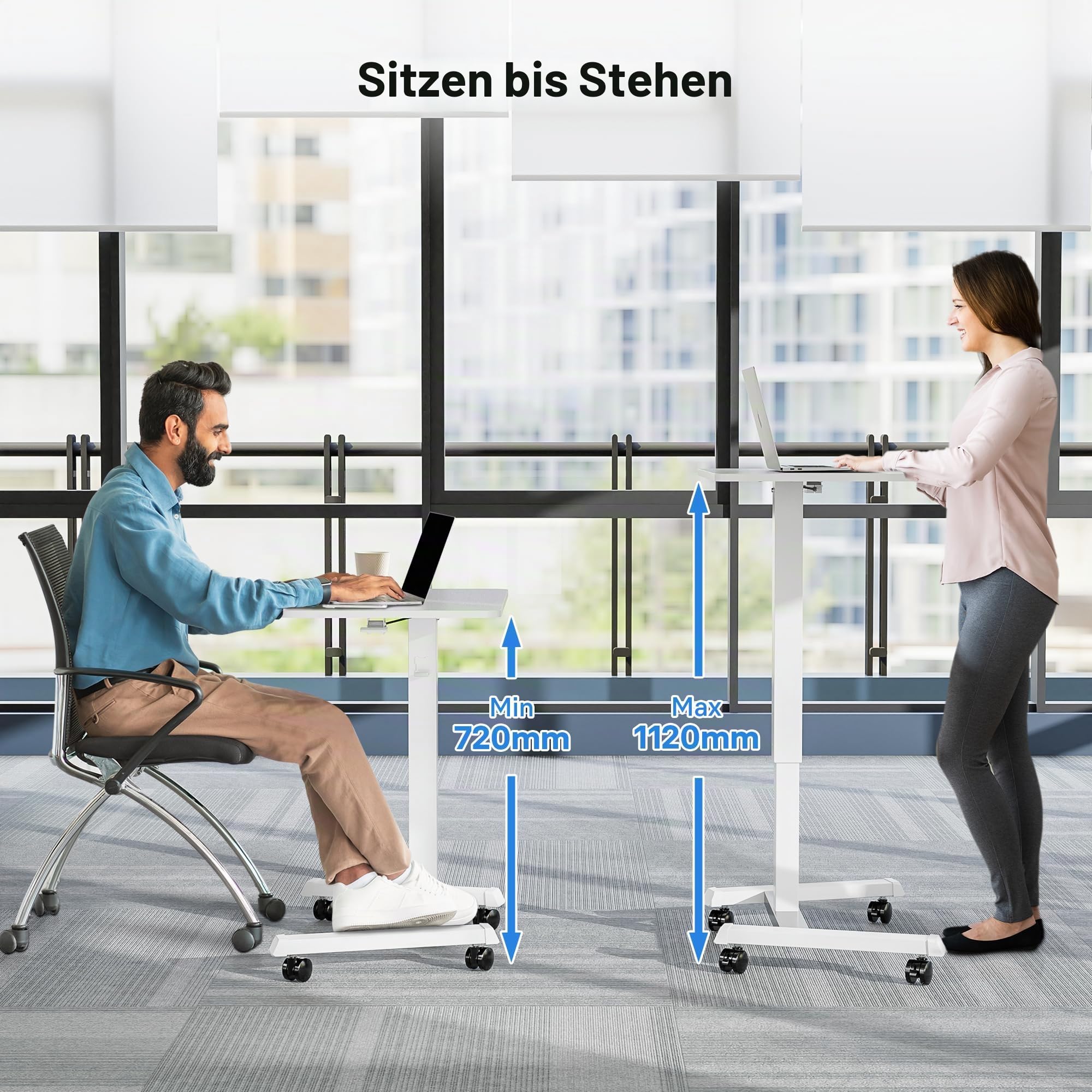 BONTEC 65×45cm Stehpult Höhenverstellbarer Stehtisch mit 4 Rollen, Steh-Sitz Schreibtisch mit Rädern, Überbett-Tisch für Wohnzimmer, laptoptisch höhenverstellbar, Max 15KG, Weiß
