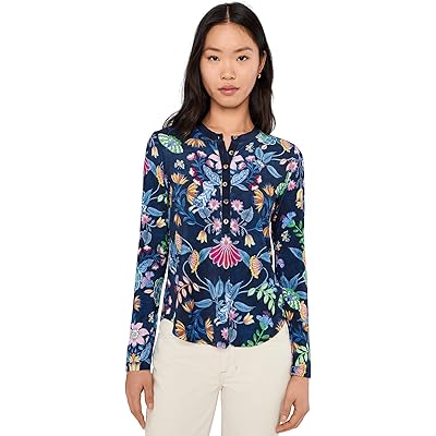 Johnny Was Long Sleeve Fitted Henley Tee - Elizabeth blue