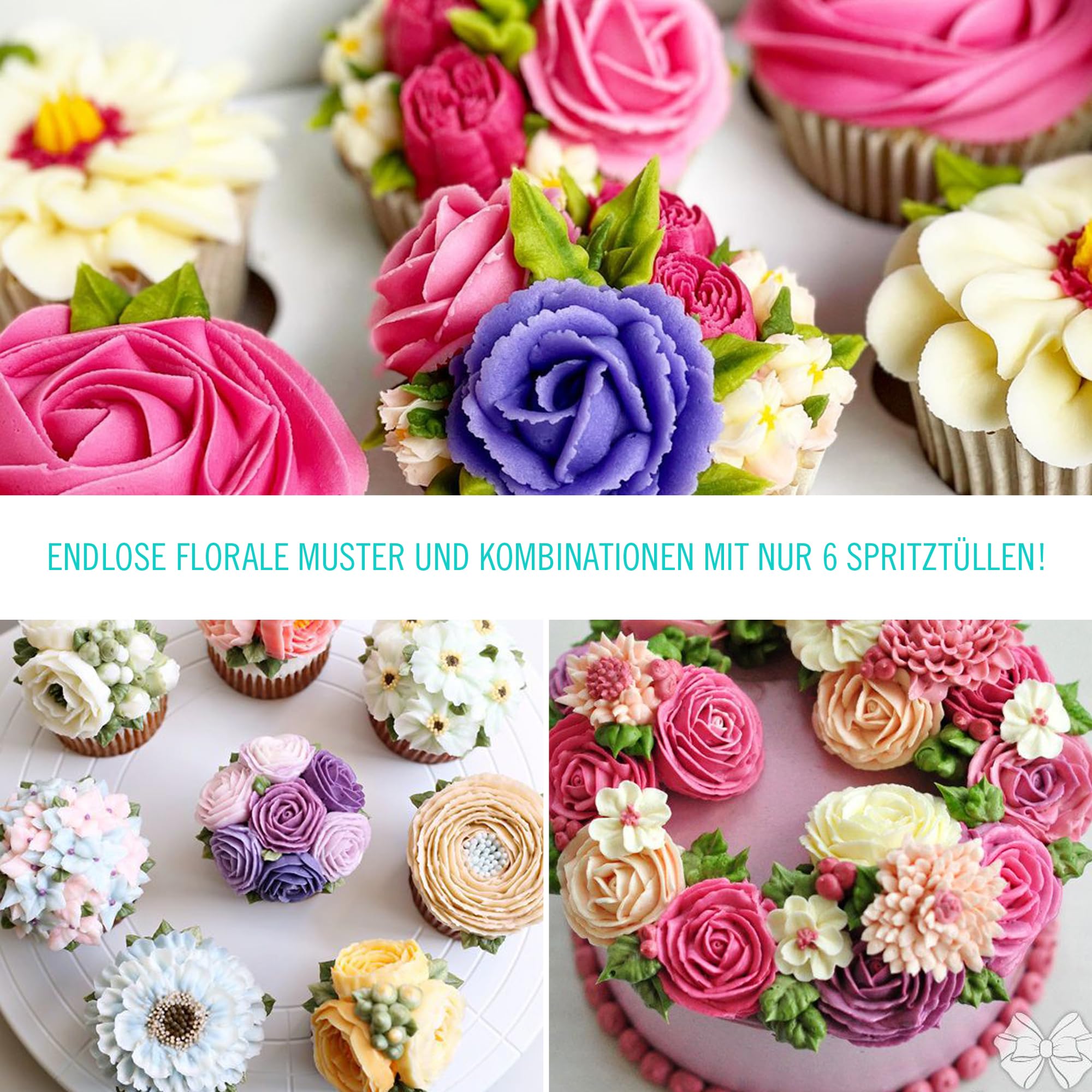 6er Set Große Spritztüllen Aus Edelstahl – Für Kuchen, Cupcakes, Kekse – Professionell