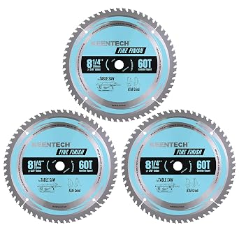 KEENTECH 8-1/4 Inch Table Saw Blade 60T by 5/8" Bore Fine Finish Cutting for Plywood, MDF, OSB, Longer Service Life, 3-Pack