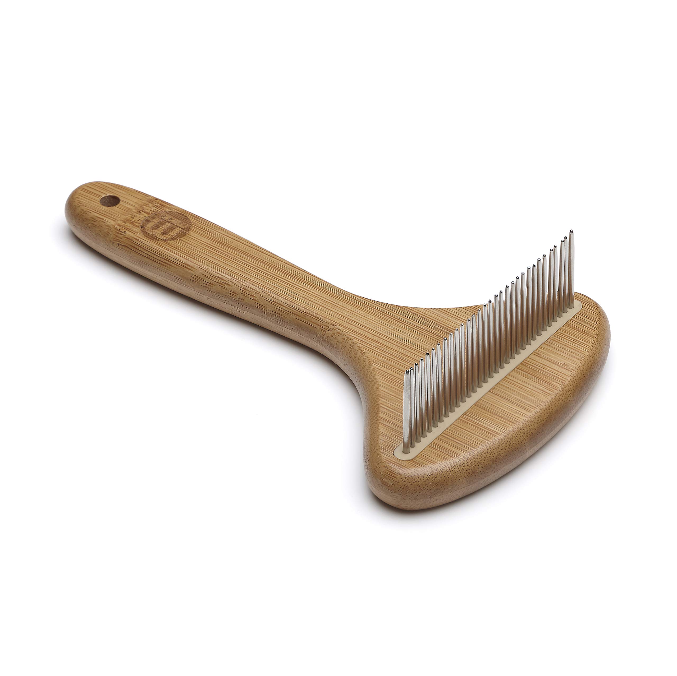 Mikki Bamboo Dog Puppy Grooming Anti-Tangle Rake , Dematting Shedding Tool, Removes Knots, Tangles, Matts, for Medium/Double Hair Coat, Handmade from Natural Bamboo