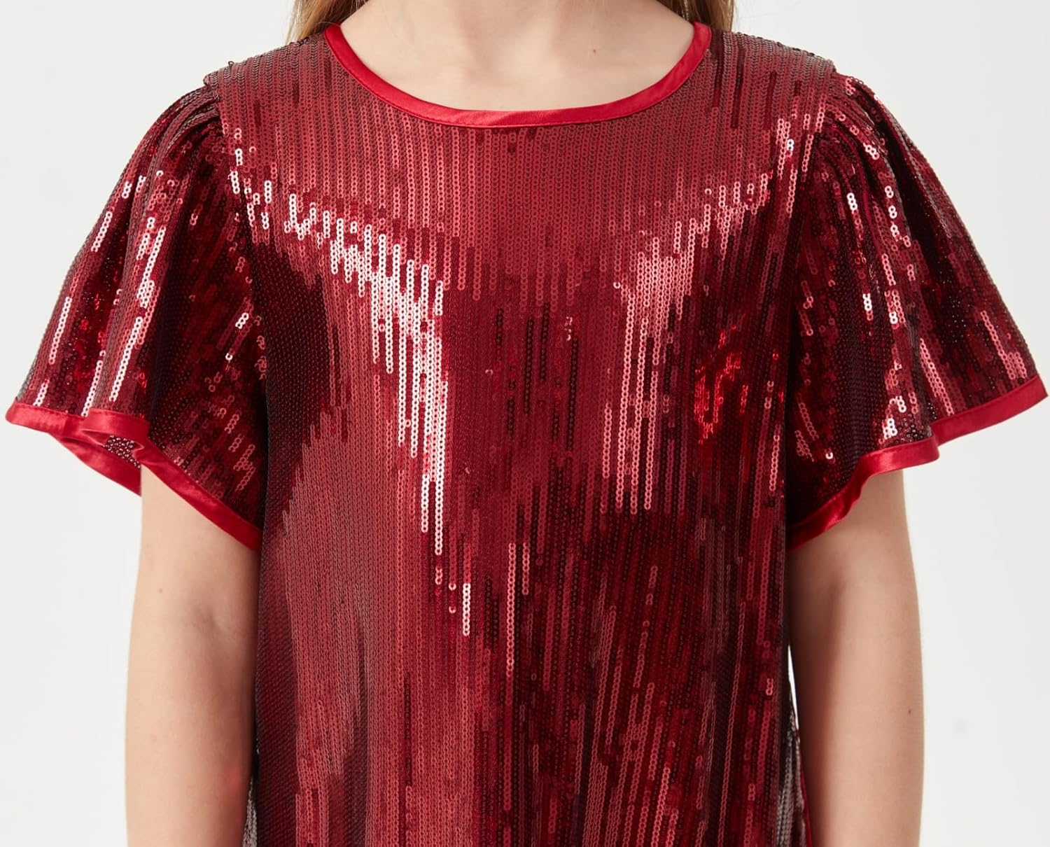 Girls Sparkly Red Sequin Party Dress, Flutter Sleeve Dress with Ruffle Hem for Birthday, Pageant, Holiday, Special Occasion - Image 6