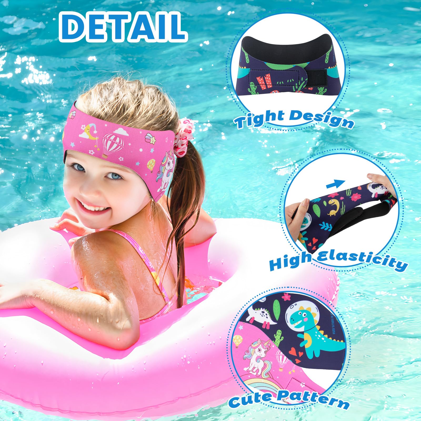 Bandeau de Natation Enfant, Bandeau Élastique avec avec Bouchons d'Oreille de Protection pour la Natation et Autres Sports Nautiques (Rose Bonbon, L)