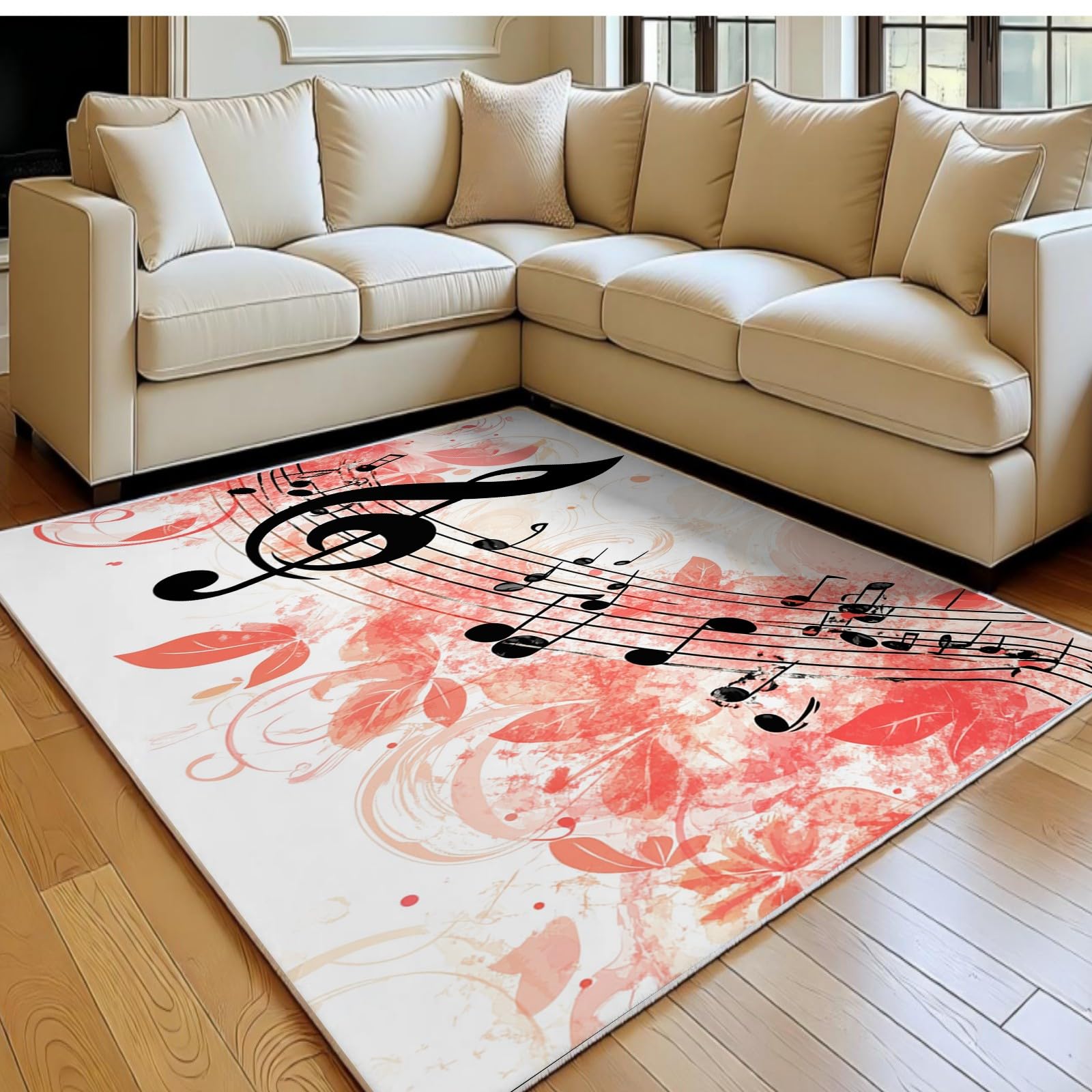 Tappeto Grande 180 x 270 cm Note ad acquerello Tappeto Salotto Lavabile in Lavatrice a Pelo Corto Antiscivolo Tema musicale per Cucina, Camera da Letto e Ufficio
