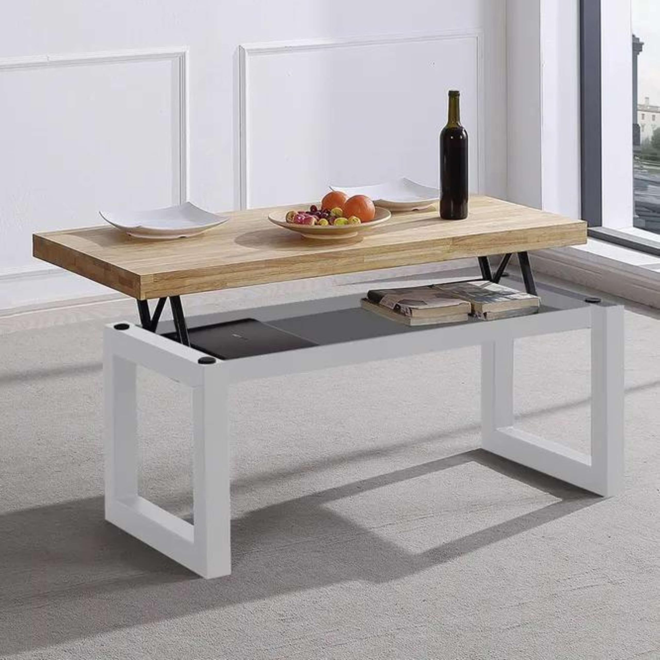 Miroytengo Mesa Centro Elevable Street Nórdico Roble Nordish Y Blanco 120x48x60cm Comedor