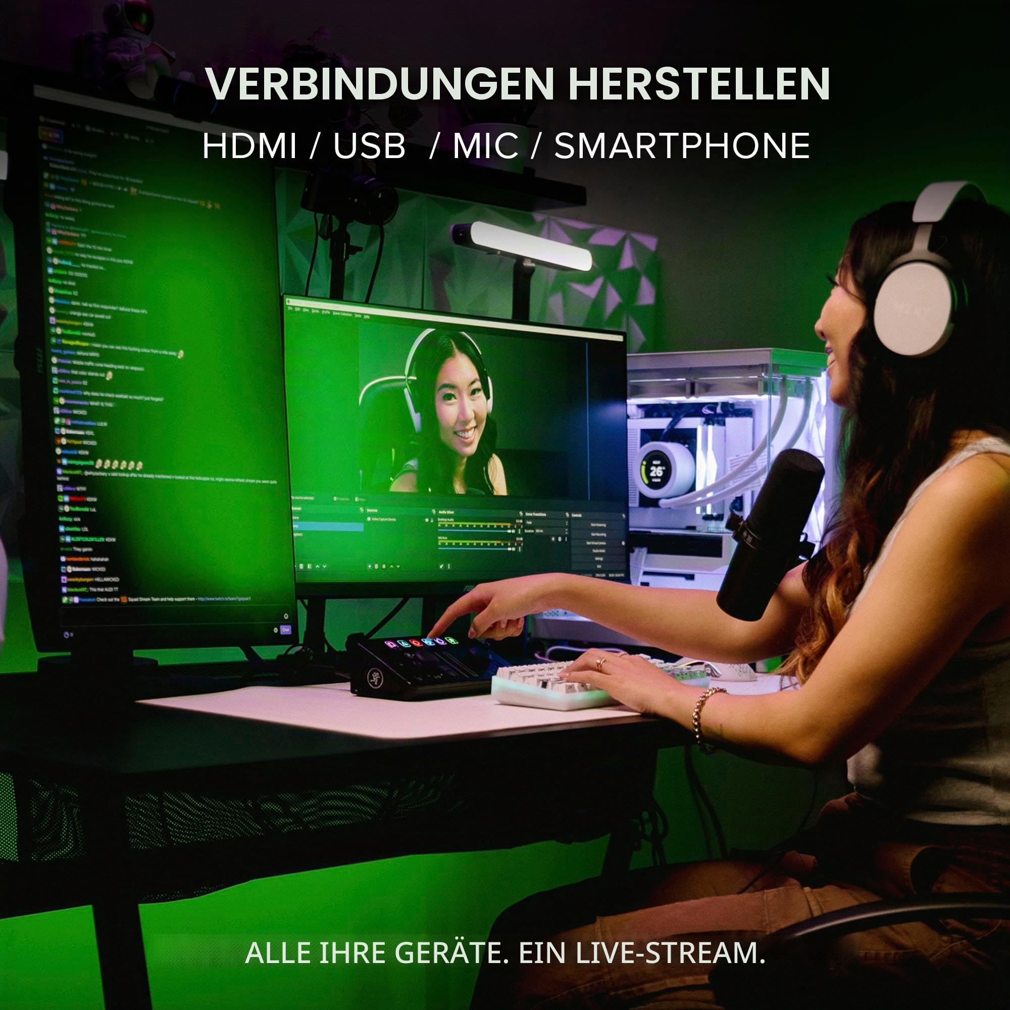 Mackie MainStream komplettes Live-Streaming- und Video-Capture-Interface mit programmierbaren Steuerungstasten, Matrix-Software, HDMI-Capture und -Thru, USB-C-Hub, Bus-Stromversorgung