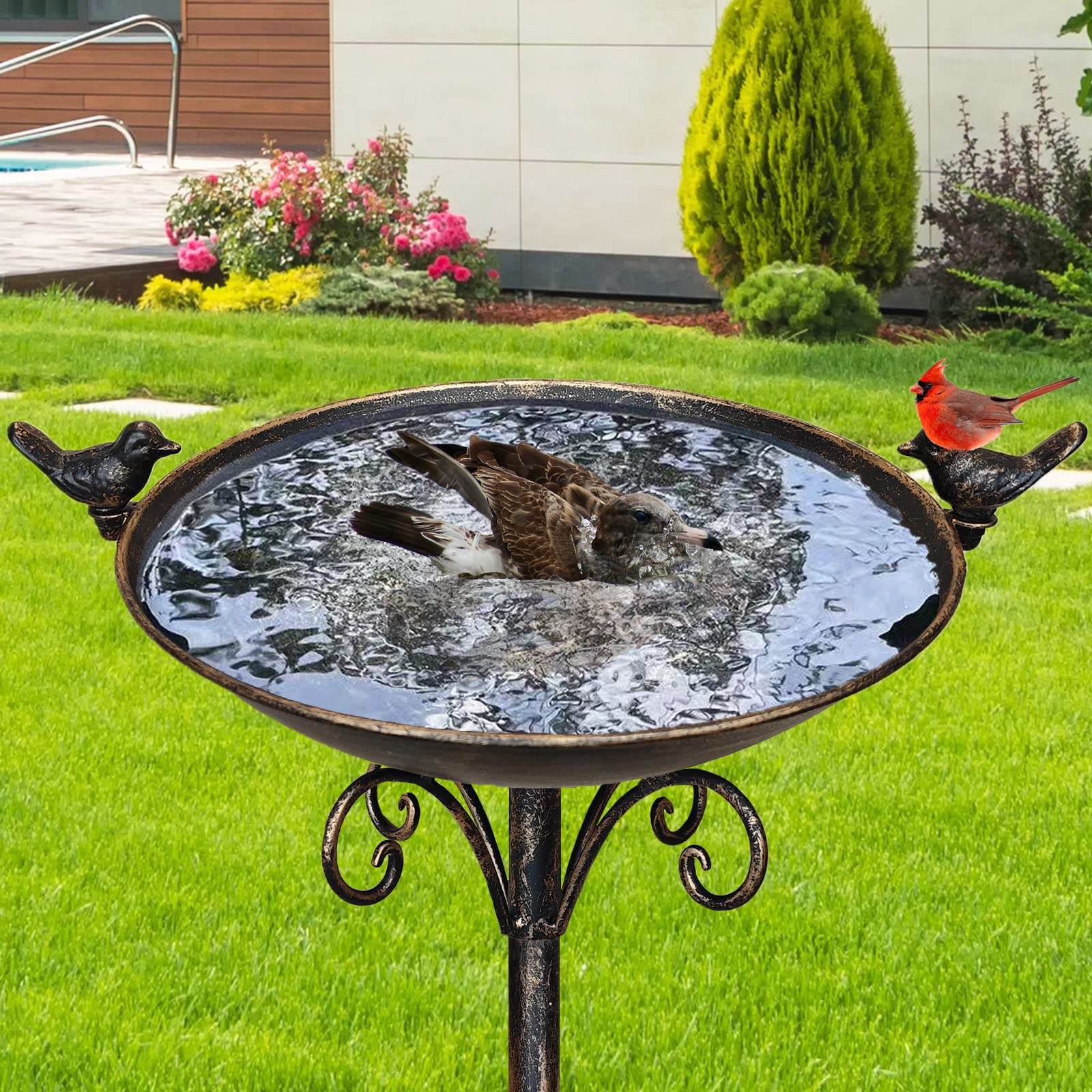 Cast Iron Bird Bath, Bird Baths for Outdoor Metal Bird Bath with Bird Statues Bird Feeder Bowl Tray Yard Garden Outside Decoration
