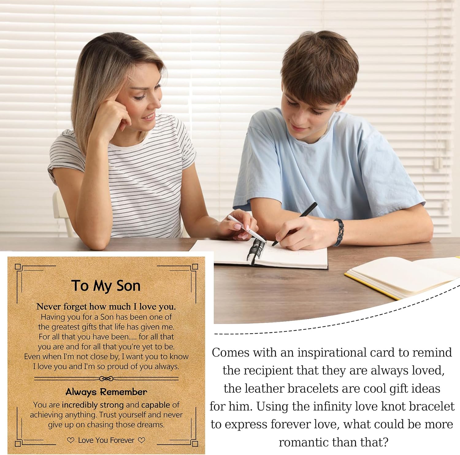 EPIRORA Gifts for Men Boys- Black Braided Leather Infinity Knot Bracelets for Son Grandson Nephew Brother Dad Husband, Jewelry Gifts for Christmas Birthday Graduation Anniversary Valentine's Day - Image 2