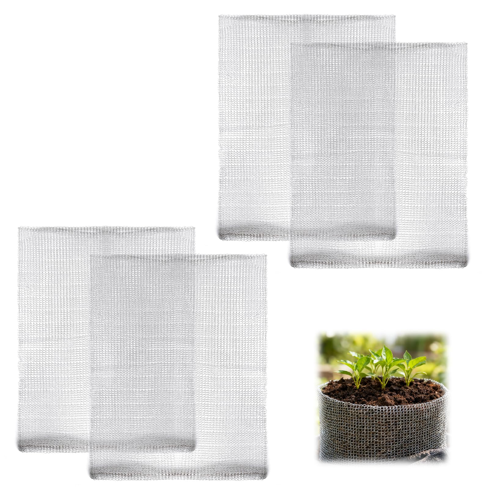 KQDRAVINE 4pcs Wurzelschutzkörbe Edelstahl, Mäusegitter für Pflanzen, Wühlmausgitter Gegen Wühlmaus, Nagetieren, Gartenpflanzen Netzbeutel aus Metall für Schutz der Wurzeln von Bäumen Blumen Gemüse
