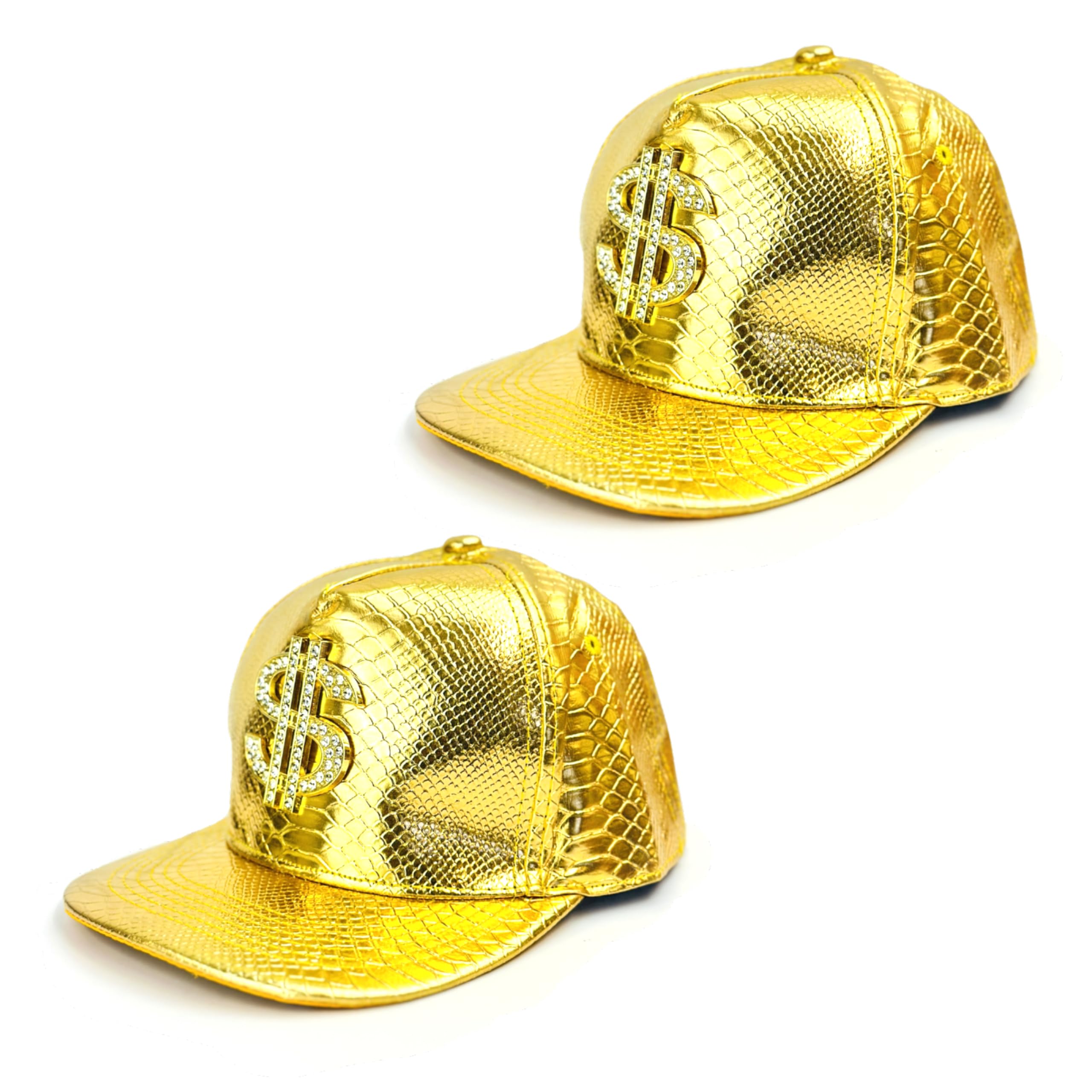 Lizzy 2 x Adult Gold Cap with Dollar Sign | Dollar Sign Hat, Hip Hop Rapper Hat for 80s 90s Rapper Accessories Disco Dress Up Party Baseball Cap for Rapper with Dollar Sign for Masquerade, Running (2)