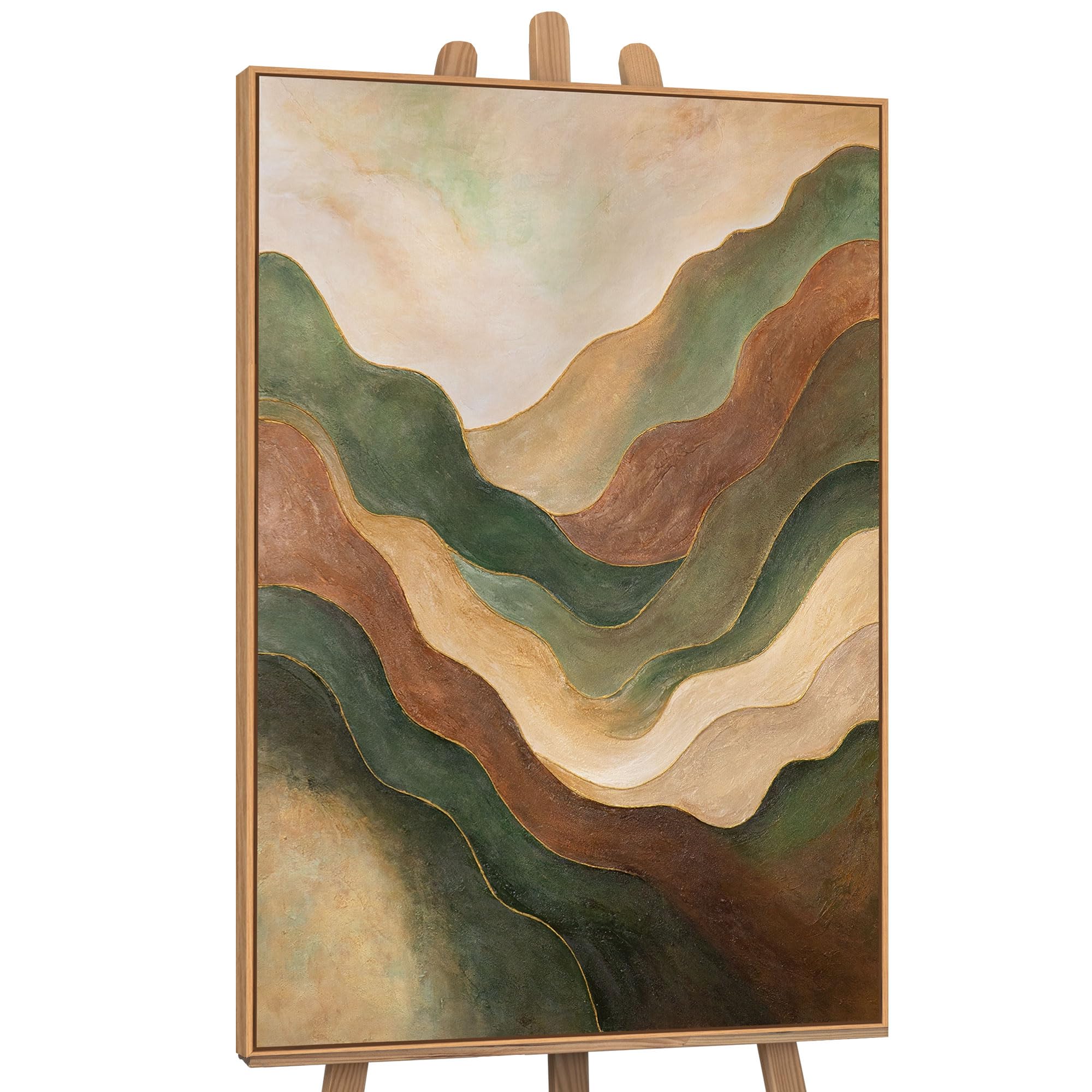 YS-Art Beliebt Acrylbild mit Beige-Grüntöne Abstrakt farbenfrohe handgemalt