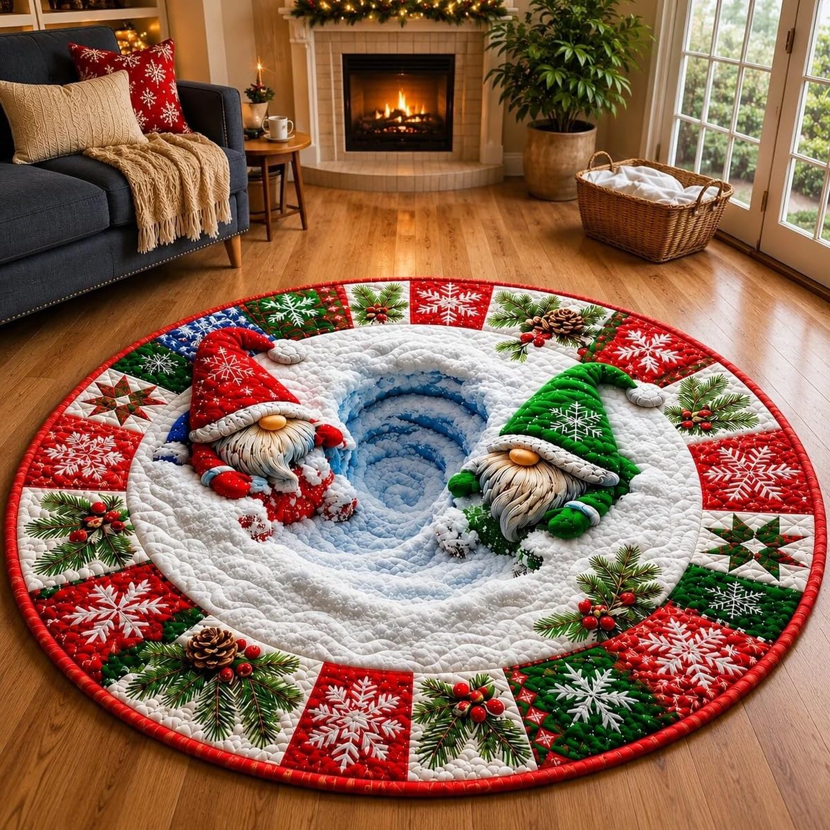 3D Optical Illusion Christmas Rugs Wear-Resistant Santa Claus Non-slip Mats，F-39 in