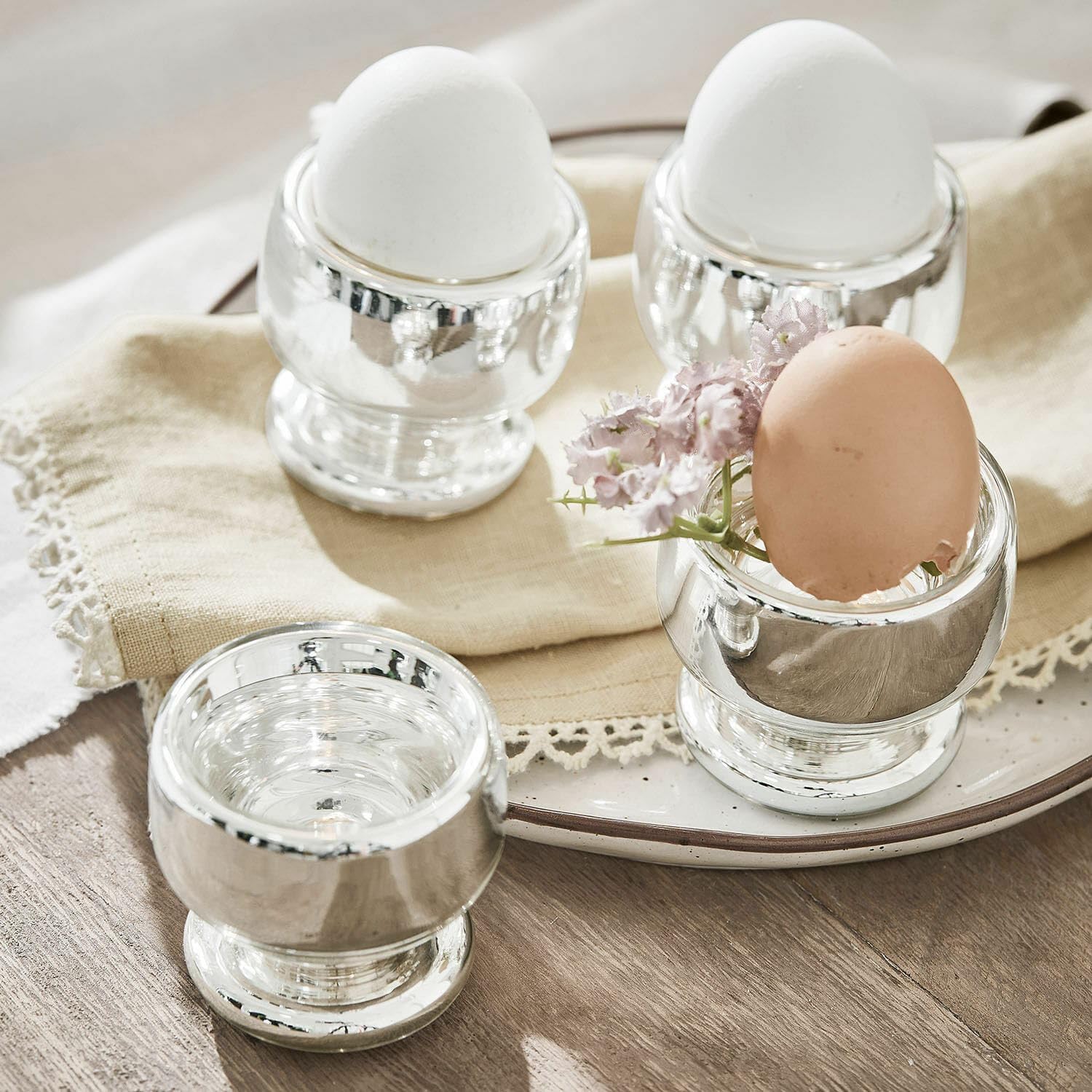 LOBERON Eierbecher 4er Set Lilligret, silber | mundgeblasen, edel & klassisch, Geschirr, Eierhalter, Küchenzubehör, Küchenutensilien, Glas
