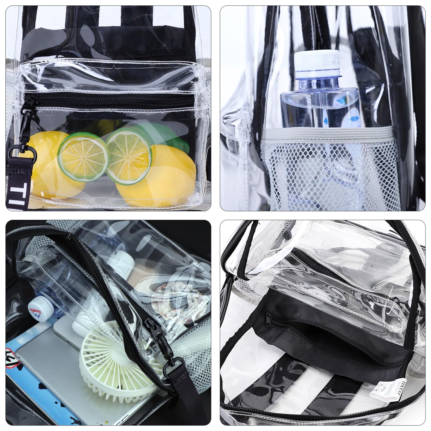 TINYAT Zaino trasparente resistente per scuola, concerti, sport, viaggi e uso quotidiano, Trasparente/9051, Medium, Tempo libero