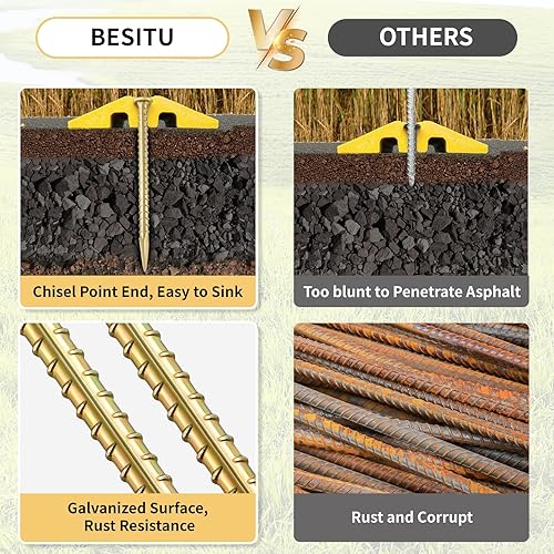 Miniatura 3 de Besitu Estacas para barras de refuerzo de 16 pulgadas de diámetro, anclajes de tierra de acero galvanizado de 12 pulgada de diámetro, picos de