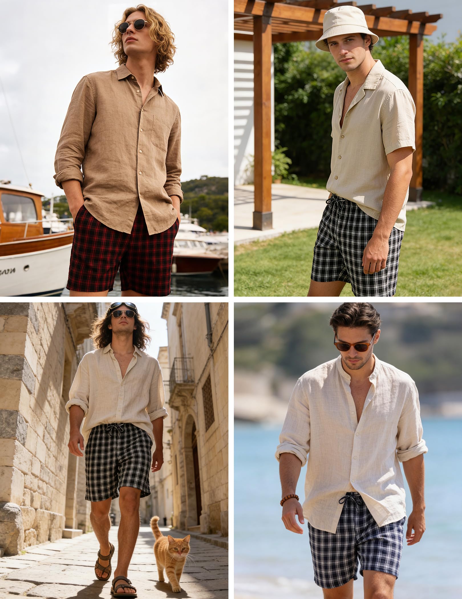 3 Piezas Pantalones Cortos de Pijama para Hombre Algodón, Shorts de Cuadros para Verano, Suave y Cómodo Pantalón Corto con Bolsillos, Finos y Ligera Bermudas para Dormir S-XXL