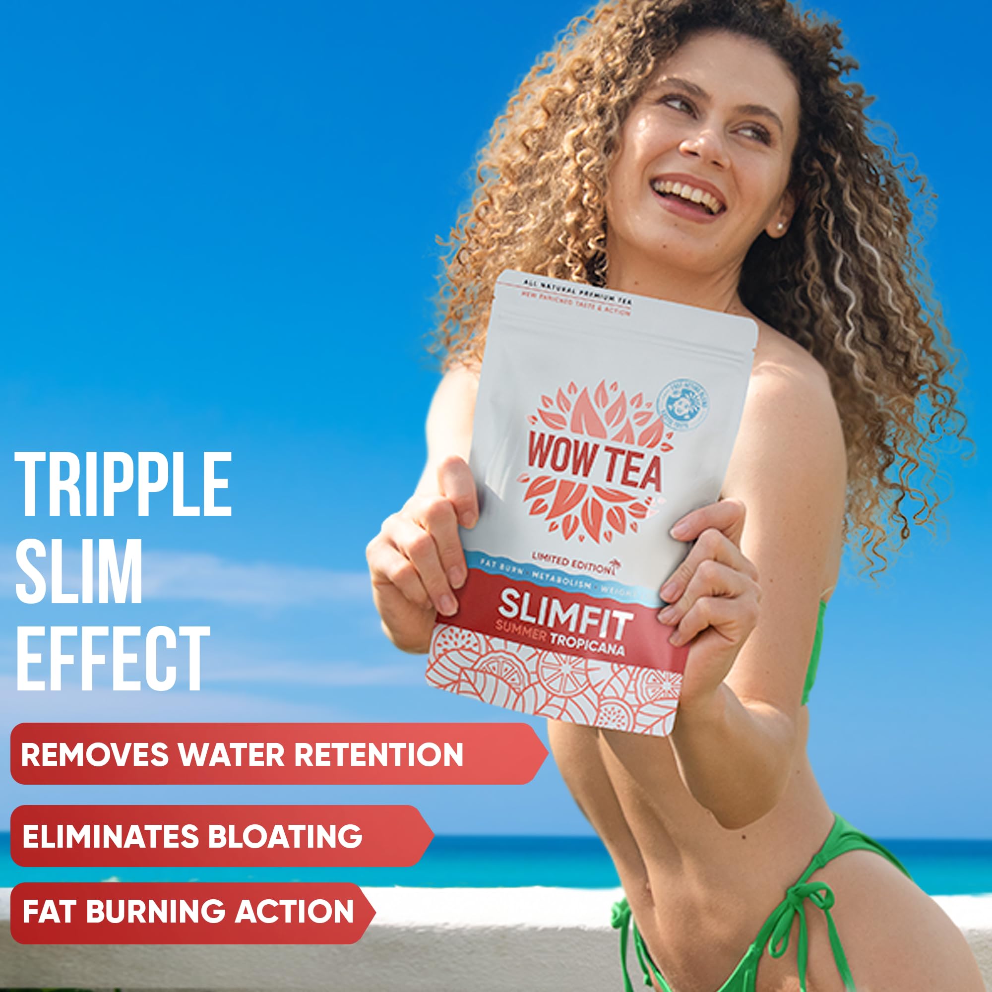 WOW TEA Sоmmer SlimFit Tee - Natürlicher Diät Tee | Schnell wirkende Kräuter zum Abnehmen | Programm für flachen Bauch durch mit grünem Tee | Exotischer Mango-Geschmack | 150 gr, Маde in EU
