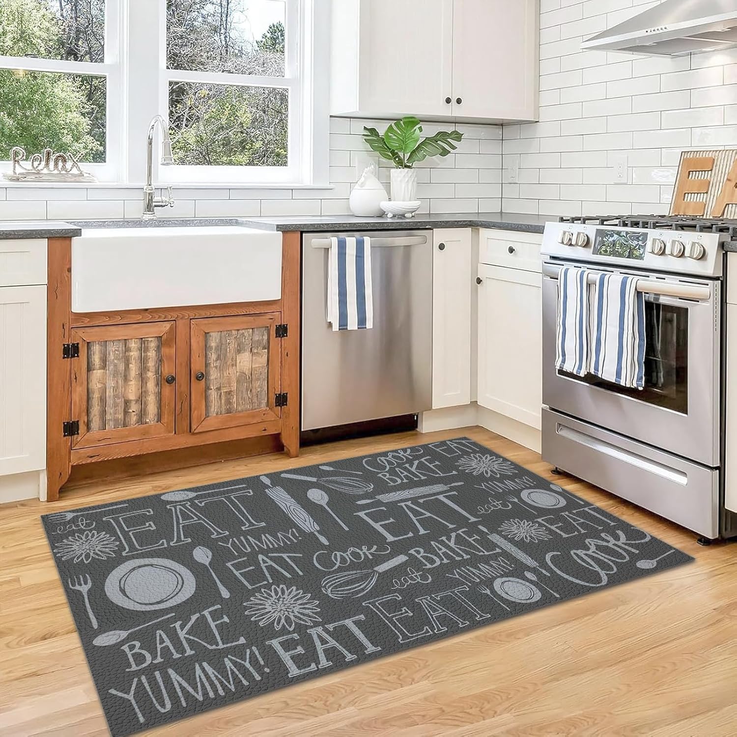 Kitchen Mat and Rugs Cushioned Anti-Fatigue, 6x9ft/72x108in, Non Slip Waterproof Comfort Mat for Kitchen, Floor Home, Office, Sink, Laundry, Grey