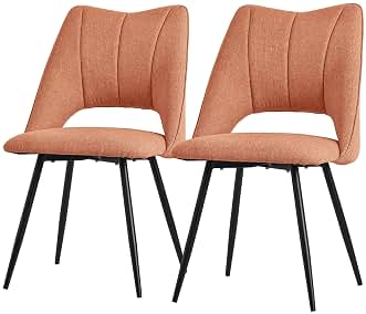 ML-Design Set 2X Sillas de Comedor Color Naranja con Respaldo Asiento de Poliéster Tapizado con Patas de Metal Negro Sillónes Ergonómicos de Diseño Moderno para Mesa de Salón, Escritorio o Cocina