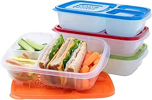 EasyLunchboxes® - Bento Lunch Boxes - Reusable 3-Compartment Food Containers for School, Work, and Travel, Set of 4 (Classic)