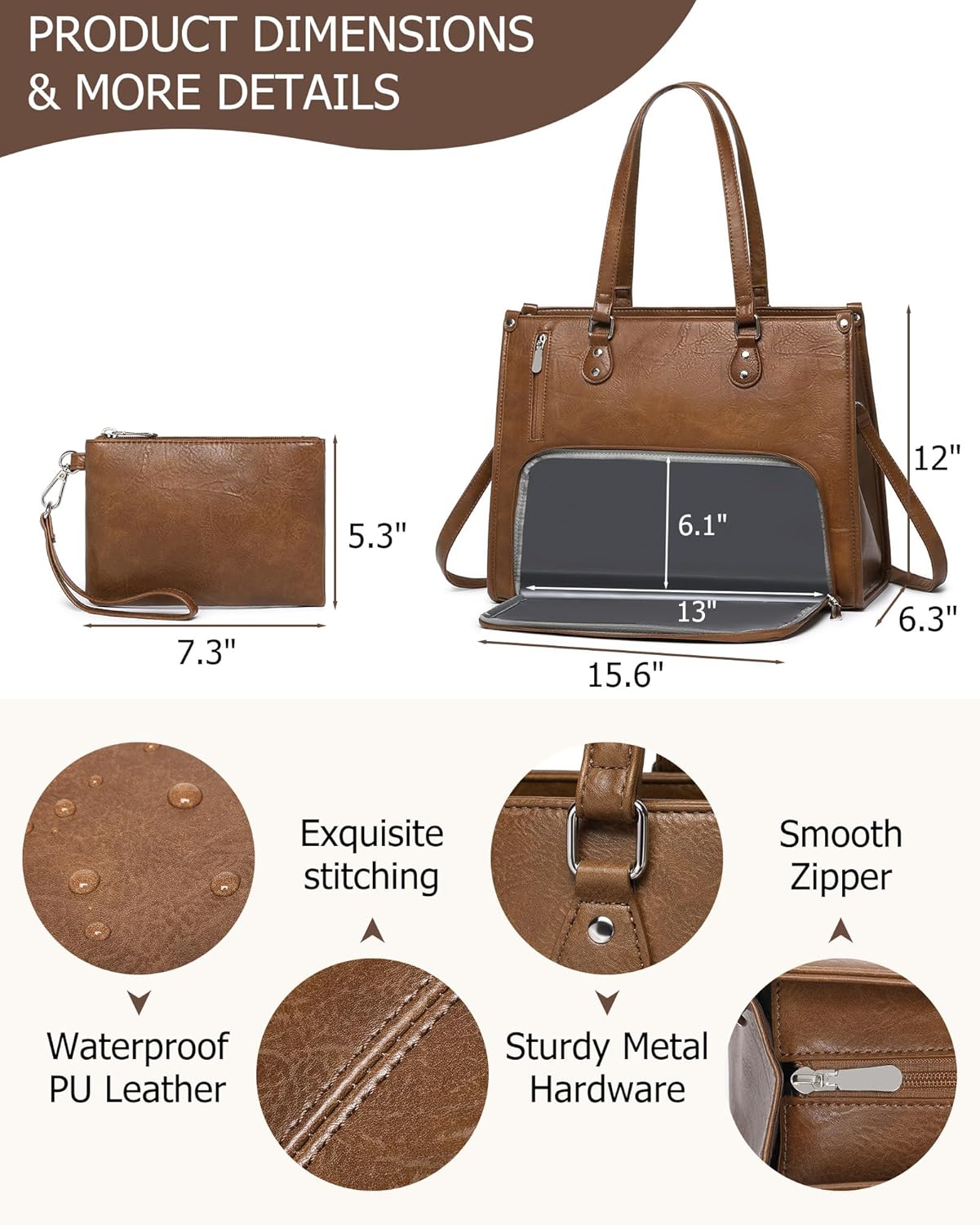 Lunch Tote Bag with Insulated Compartment for Women Work, Vegan Leather Laptop Bag with 15.6" Computer Compartment Small Purse for Daily Office Travel Picnic - Image 2