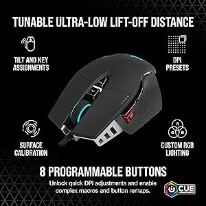 Corsair M65 RGB Ultra Tunable FPS Gaming Mouse Marksman 26,000 DPI Optical Sensor, Optical Switches, AXON Hyper-Processing Technology, Sensor Fusion Control, Tunable Weight System - Black