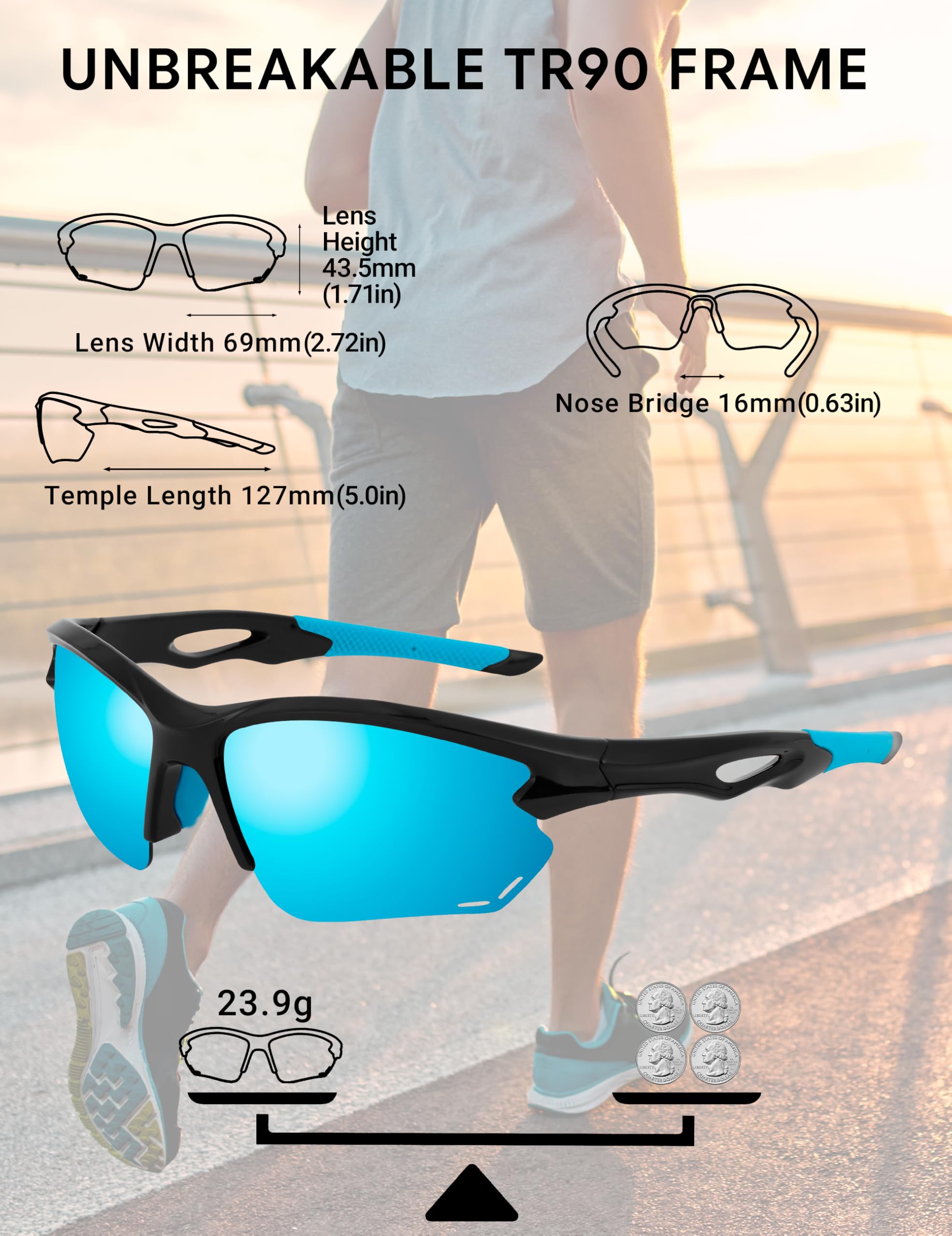 BIRCEN Gafas de sol polarizadas para hombre para conducir: TR90 gafas de sol con protección UV, ligeras, deportivas, para pesca, golf y viajes
