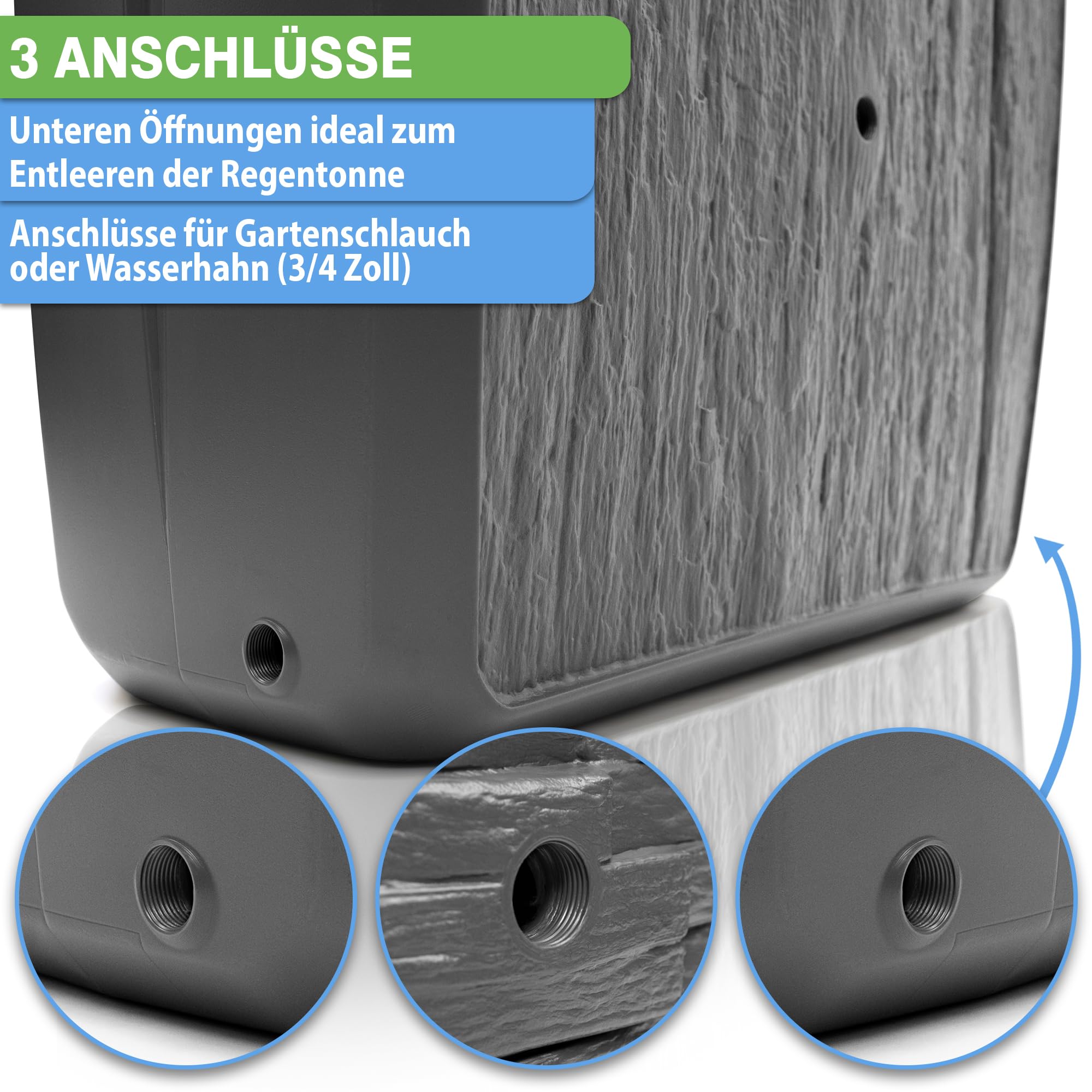 YourCasa Regentonne 250 Liter [TwinView] Eckig und Schmal - Regenfass Frostsicher aus Kunststoff - Regenwassertonne - Regenwassertank Garten Wassertank Regensammler Wandtank Wasserfass (Anthrazit)