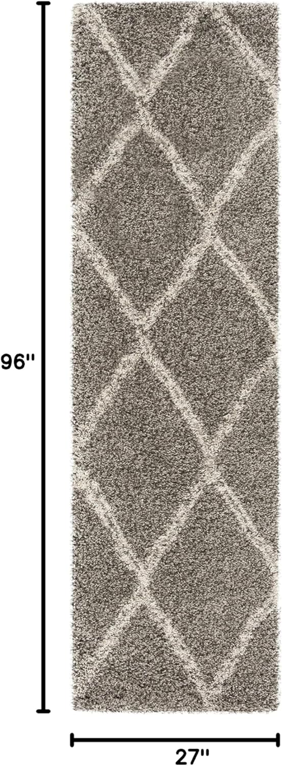 SAFAVIEH Hudson Shag Collection Runner Rug - 2'3" x 8', Grey & Ivory, Moroccan Trellis Design, Non-Shedding & Easy Care, 2-inch Thick Ideal for High Traffic Areas in Living Room, Bedroom (SGH329B)