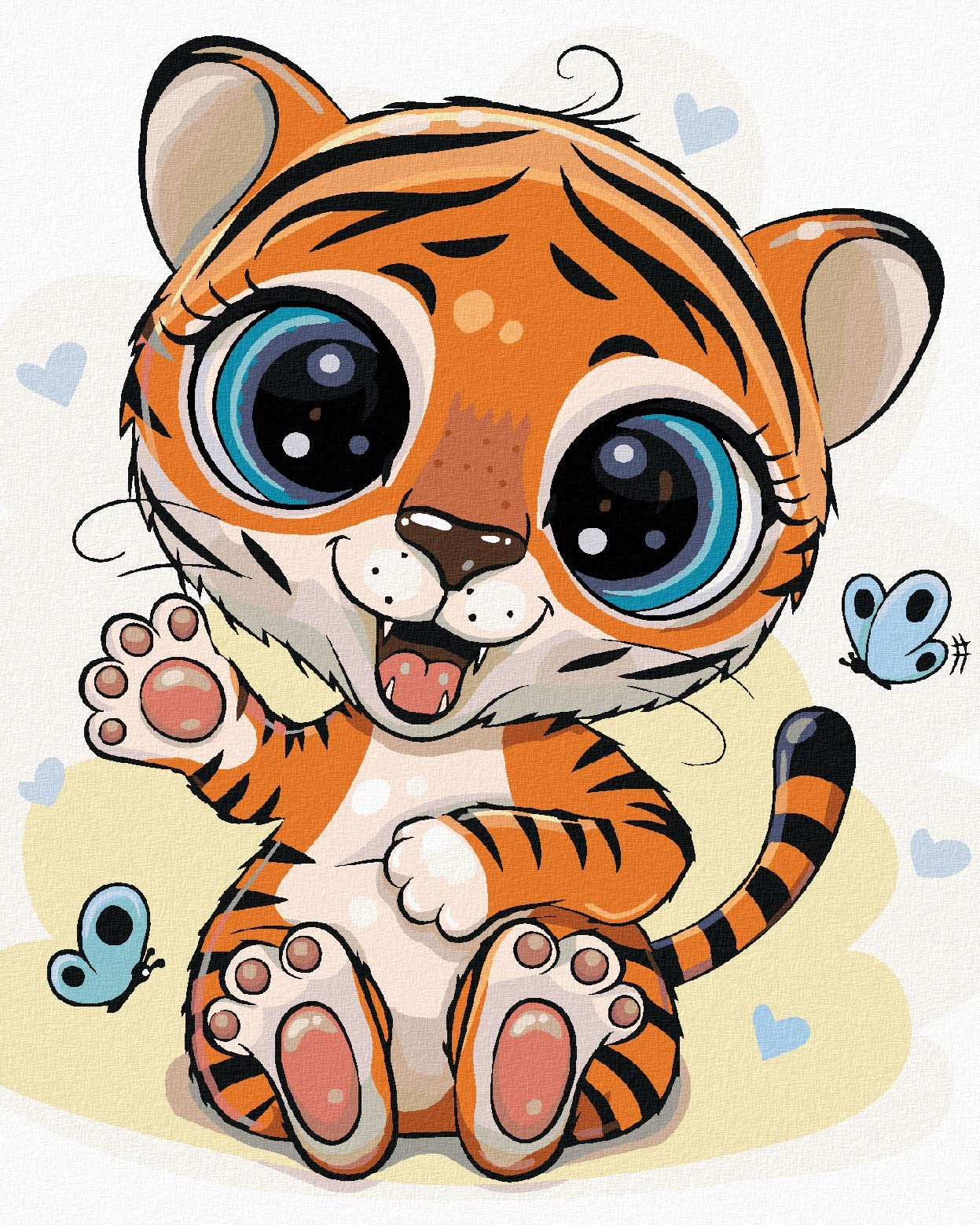 ZUTY - Malen nach Zahlen - KLEINER TIGER MIT SCHMETTERLINGEN, 40x50 cm mit Keilrahmen (bereits gespannt)