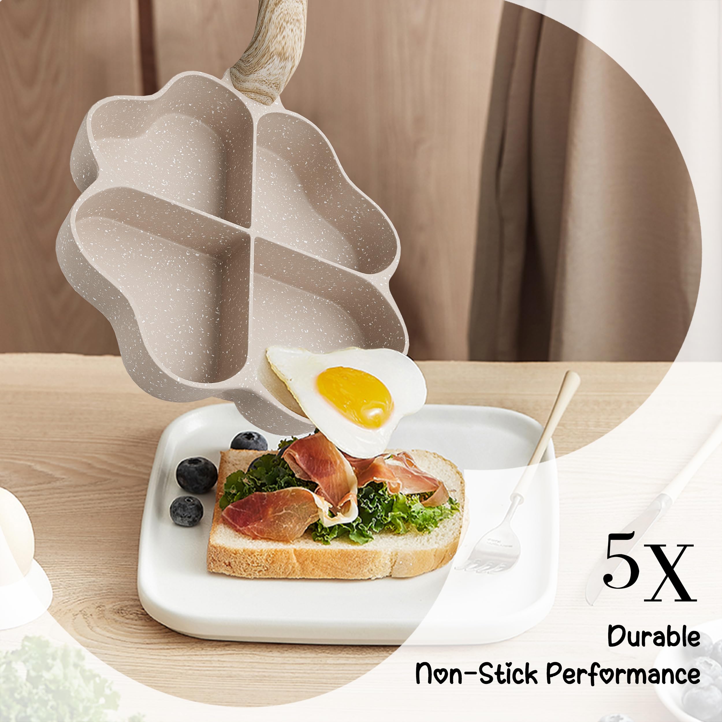 RIOVARM A 4 fori A forma di cuore Padella per uova Antiaderente In granito Padelle piccole Induzione Padella Creativo Carino Padella per frittata senza PFOA Sana Pancake Padella per la colazione - 5