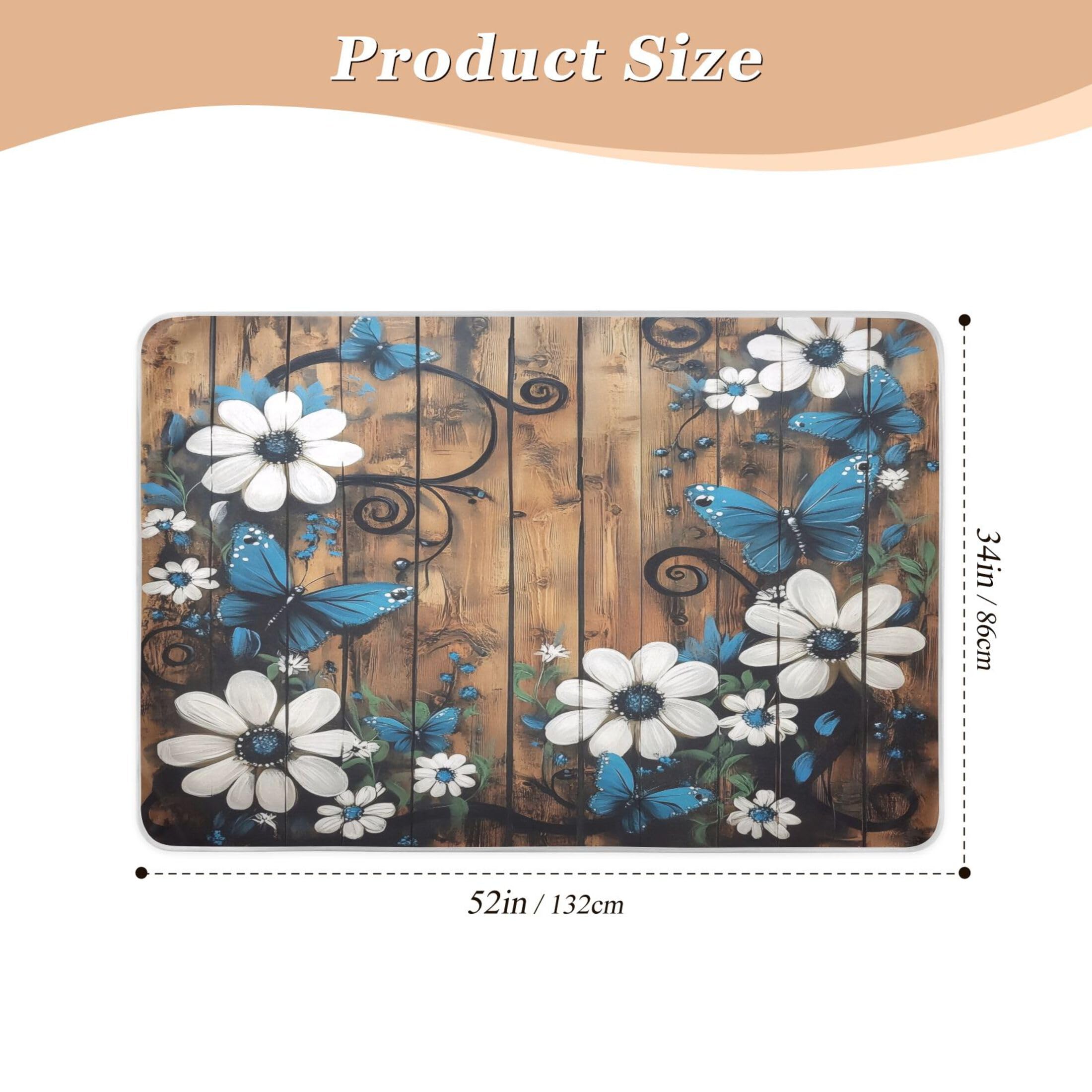 Takiito Flower Butterfly in Wood Bed Pad Reusable Bed Underpad Washable Waterproof Leak-Proof Quick Dry Incontinence Pee Pad for Toddlers Kids Adults Pets 34x52 in