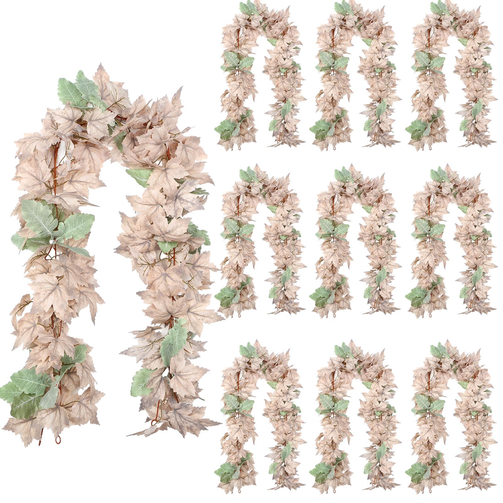 Photo 1 of 10 Packs Fall Garland Maple Leaf, 5.8Ft/Piece Hanging Vine Garland Artificial Autumn Foliage Garland Thanksgiving Decor for Home Wedding Halloween Fireplace Party Christmas (White, Classic)