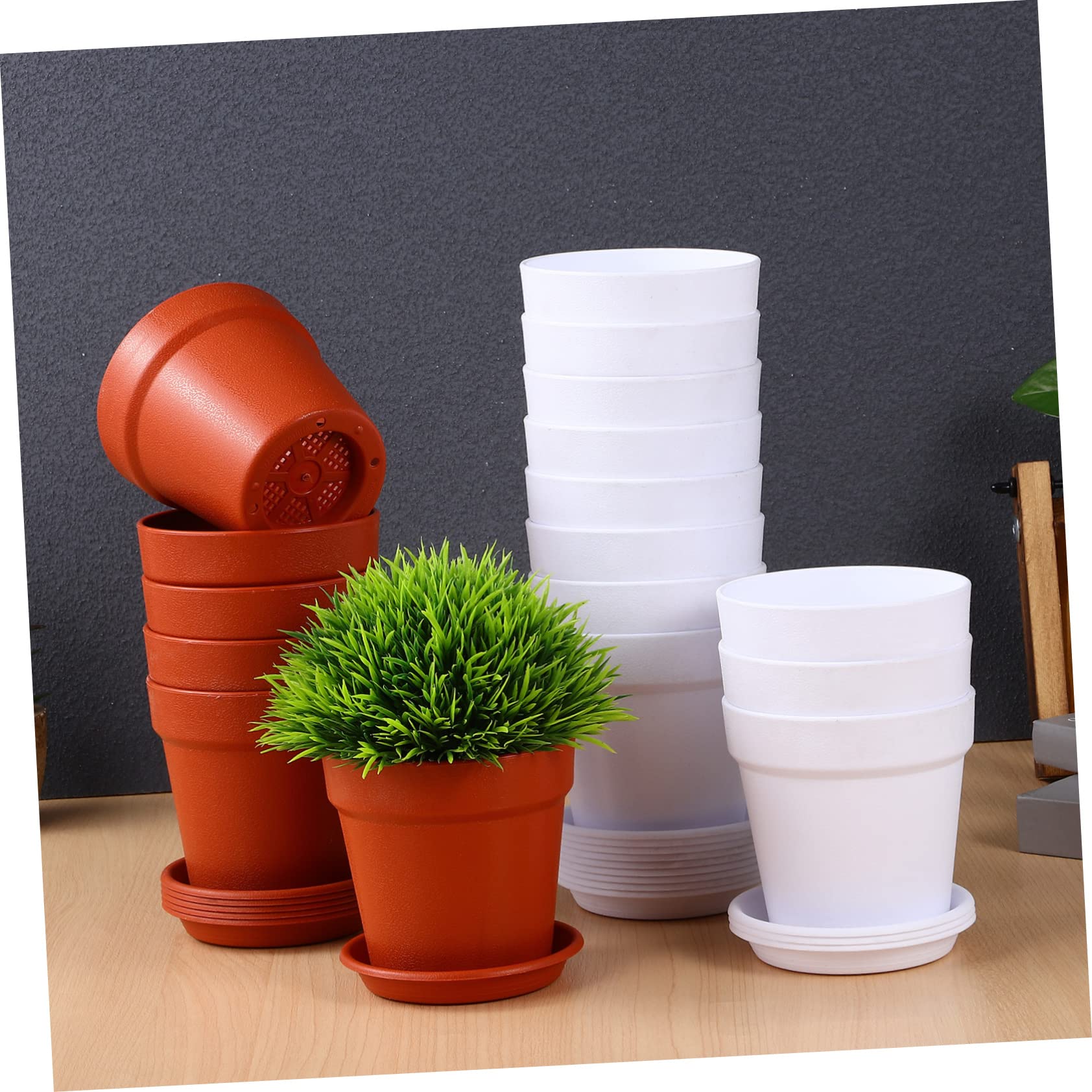 GALPADA 24 Pièces Pots de Fleurs Plastique avec Soucoupes pour Plantes Intérieur Extérieur Pots Fleur Plastique Soucoupe