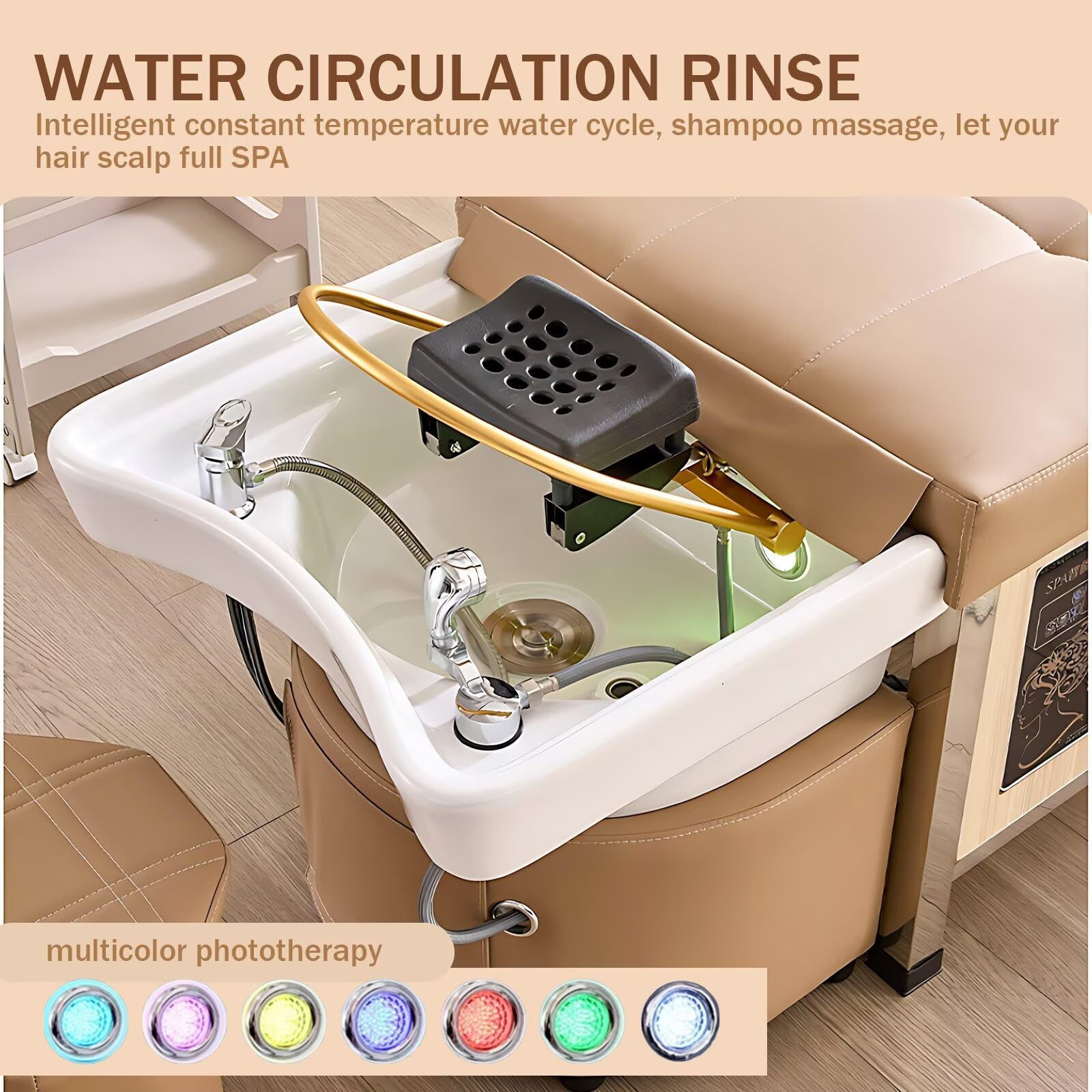 Professionelles Kopf-Spa-Waschbecken, Massageliege mit Wasserzirkulation, Begasung, Keramikbecken, Moderne, Warme Salon-Spa-Ausstattung