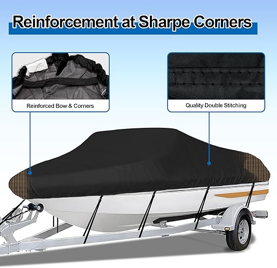 iCOVER Trailerable Boat Cover- 14'-16' Heavy Duty Waterproof Tarp Covers, Fits V-Hull, Fish&Ski, Pro-Style, Fishing, Runabout, Bass Boats, up to 14ft-16ft Long and 68 Wide