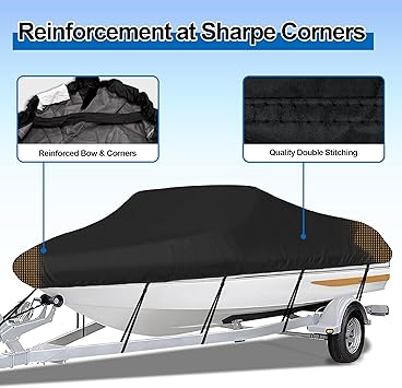 iCOVER Trailerable Boat Cover- 14'-16' Heavy Duty Waterproof Tarp Covers, Fits V-Hull, Fish&Ski, Pro-Style, Fishing, Runabout, Bass Boats, up to 14ft-16ft Long and 68 Wide