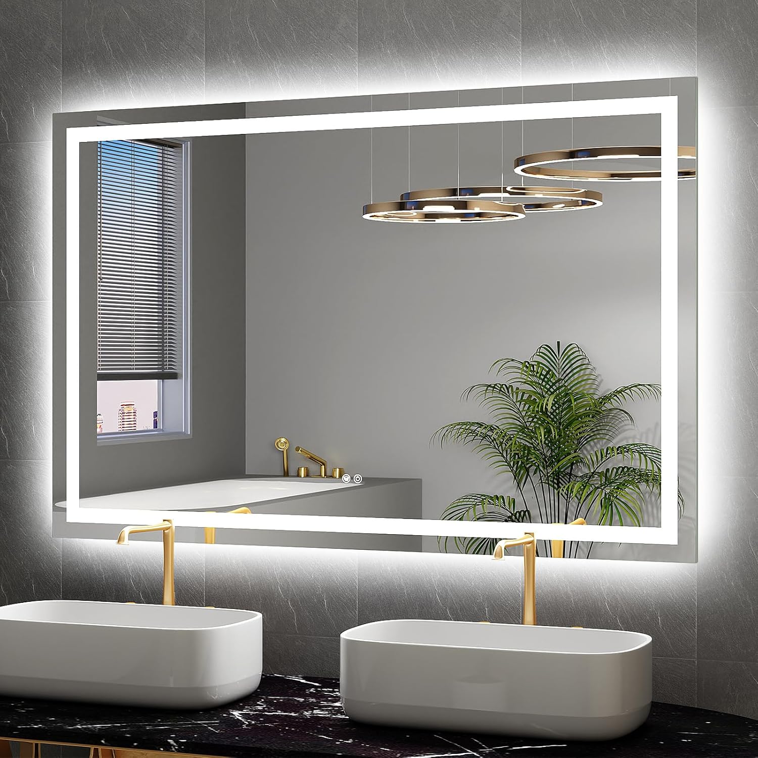 LED Mirror for Bathroom 72x32 Lighted Bathroom Vanity Mirrors with Lights, Brighter Frontlit and Backlit Anti-Fog Mirror, Tempered Glass, Dimmable 3 Colors Light Modes, Memory Function