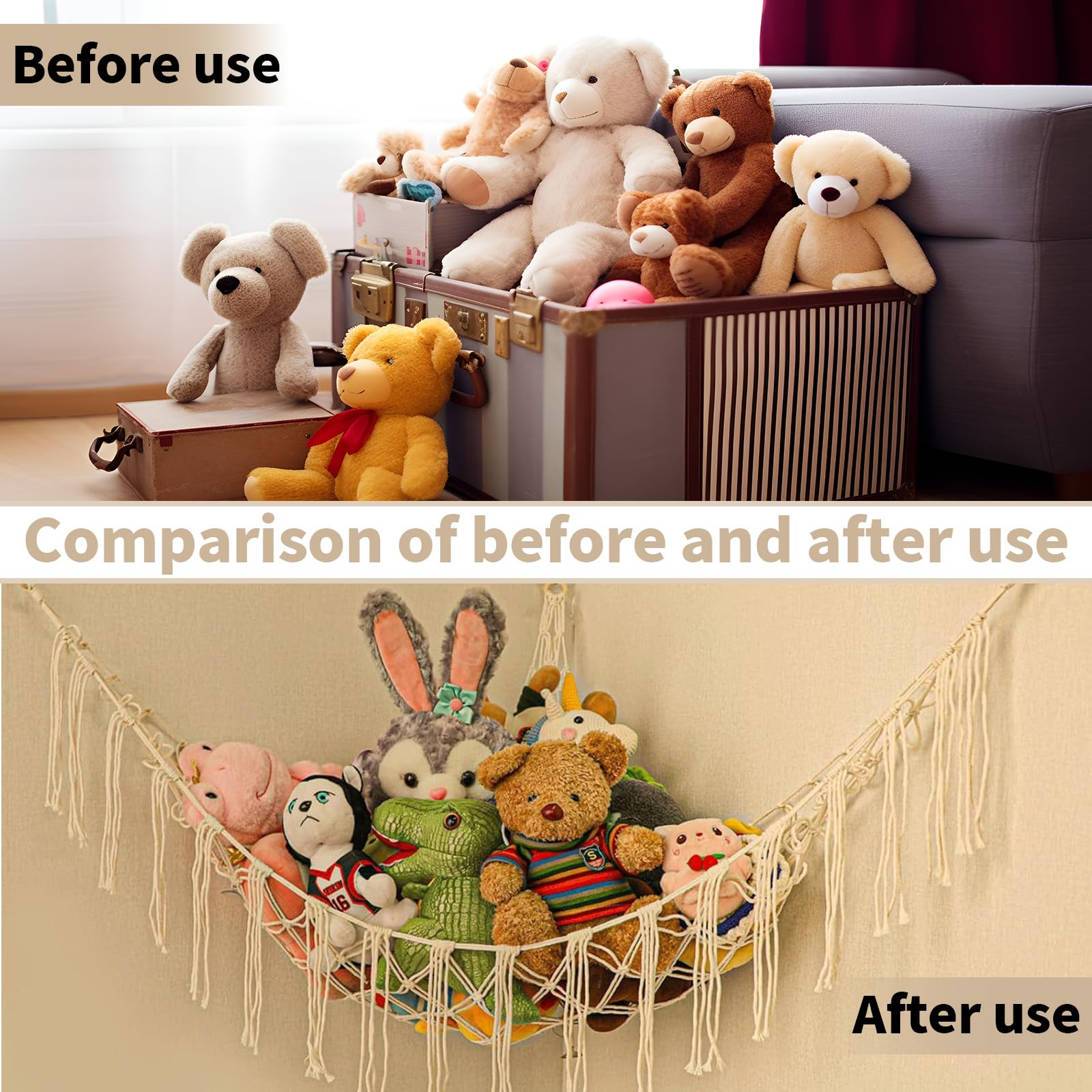 Amaca per Peluches,Rete Da Parete In Macramè Per Peluche - Organizzatore Per Animali Di Peluche In Corda Intrecciata Stile Bohemien Per Soggiorno Camera Dei Bambini E Spazi Domestici