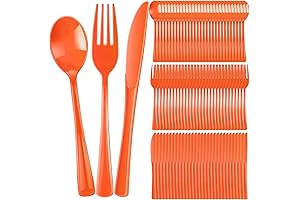 300 Pcs Plastic Orange Silverware