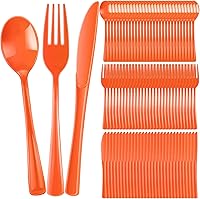 Vista 9 de Juego de cubiertos de plástico de 300 piezas, juego de cubiertos de plástico resistente, incluye 100 cucharas desechables, 100 tenedores, cuchillos