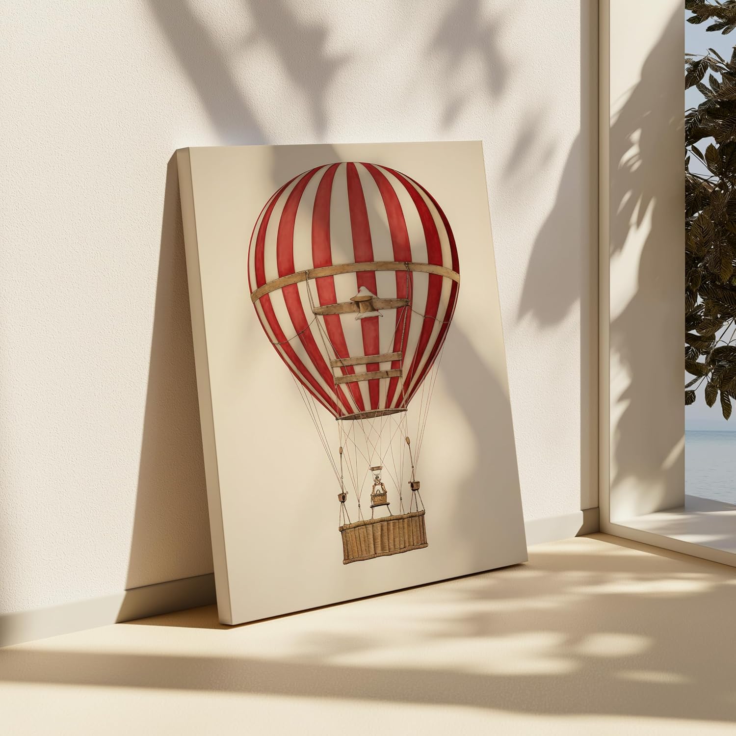 Poster Master Hot Air Balloon Canvas - Retro Striped Air Balloon Print - Airship Art - Minimal Art - Gift for Kids & Parents - Decor for Nursery, Bedroom or Kids Room - 8x10 STRETCHED Canvas