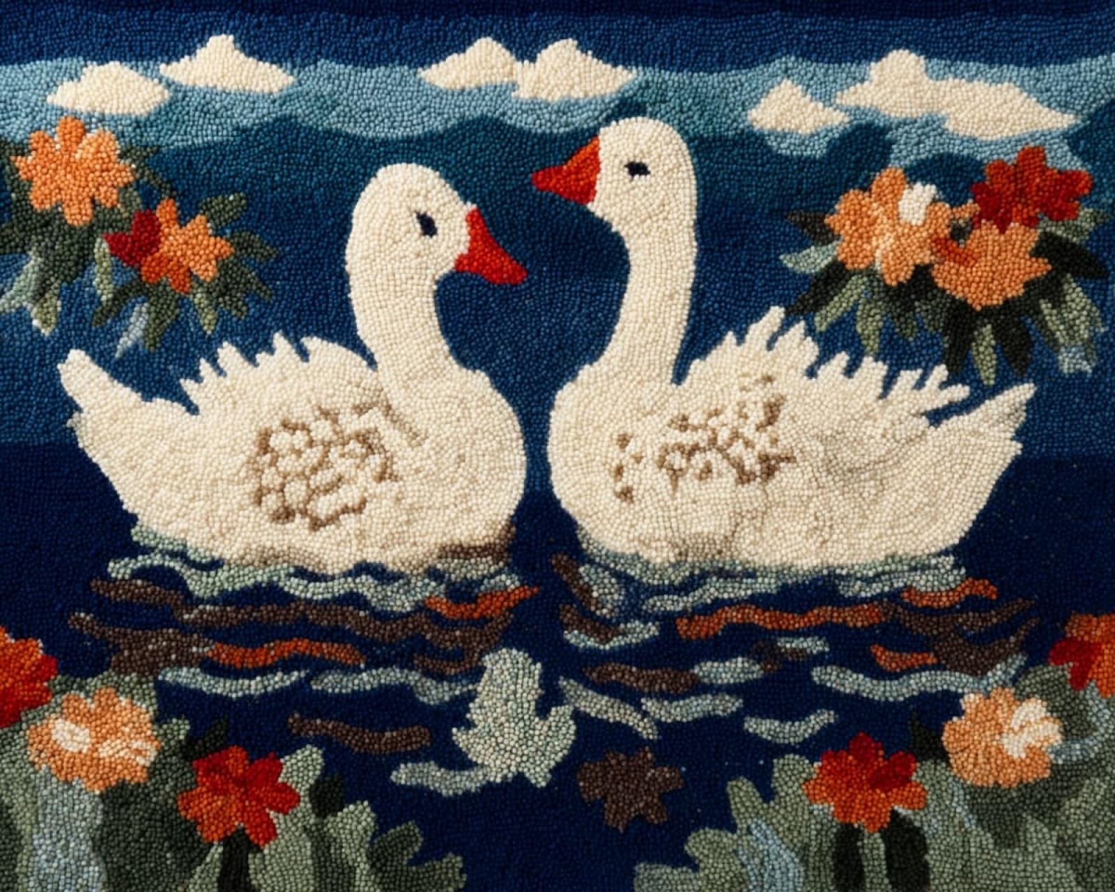 Wallphantom Knüpfteppich Zum Selber Knüpfen-Sets,Tier Gans,Diy-Knüpfteppich-Set Für Anfänger,Unfertiger Häkelteppich，Stickteppich,Heimdeko Geschenk,55x75cm