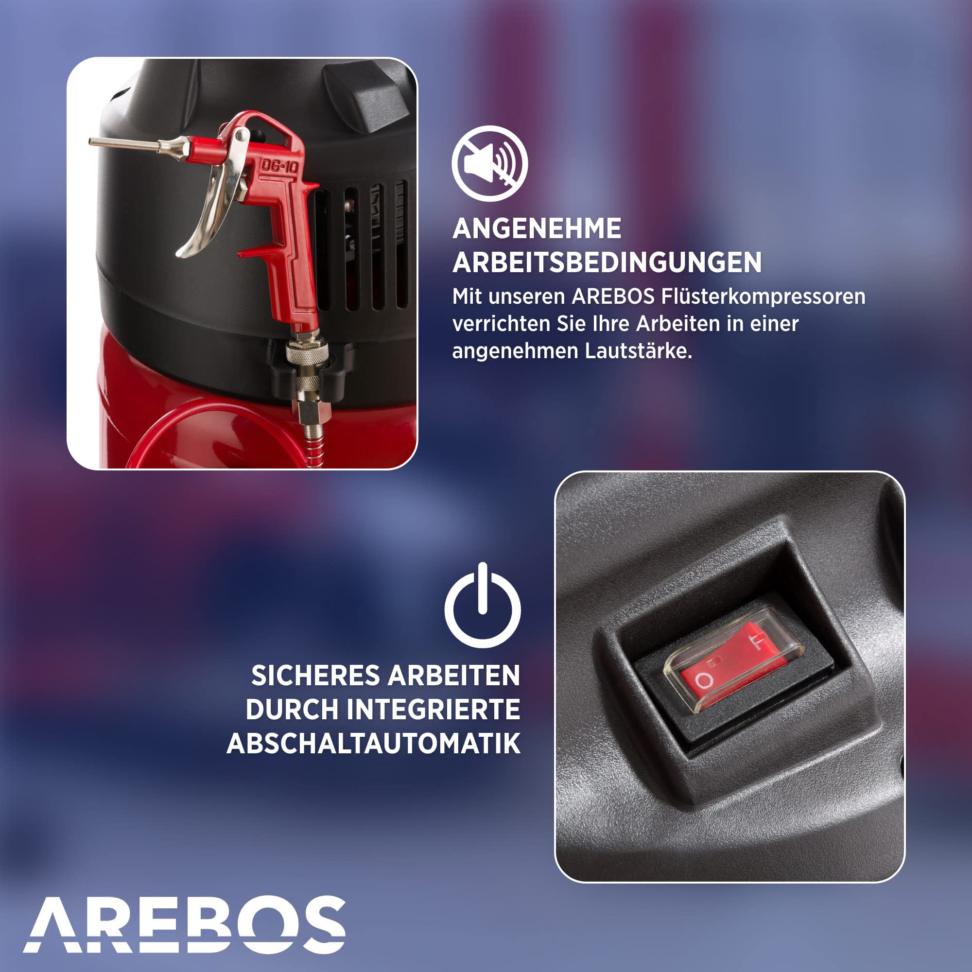 Arebos 50L Druckluftkompressor 1500W | 10 bar Kompressor stehend | 240 L/min Ansaugleistung | Ölfrei & leistungsstark | inkl. 5,3 m Spiralschlauch & 13-tlg. Zubehör | Wartungsarm | Abschaltautomatik