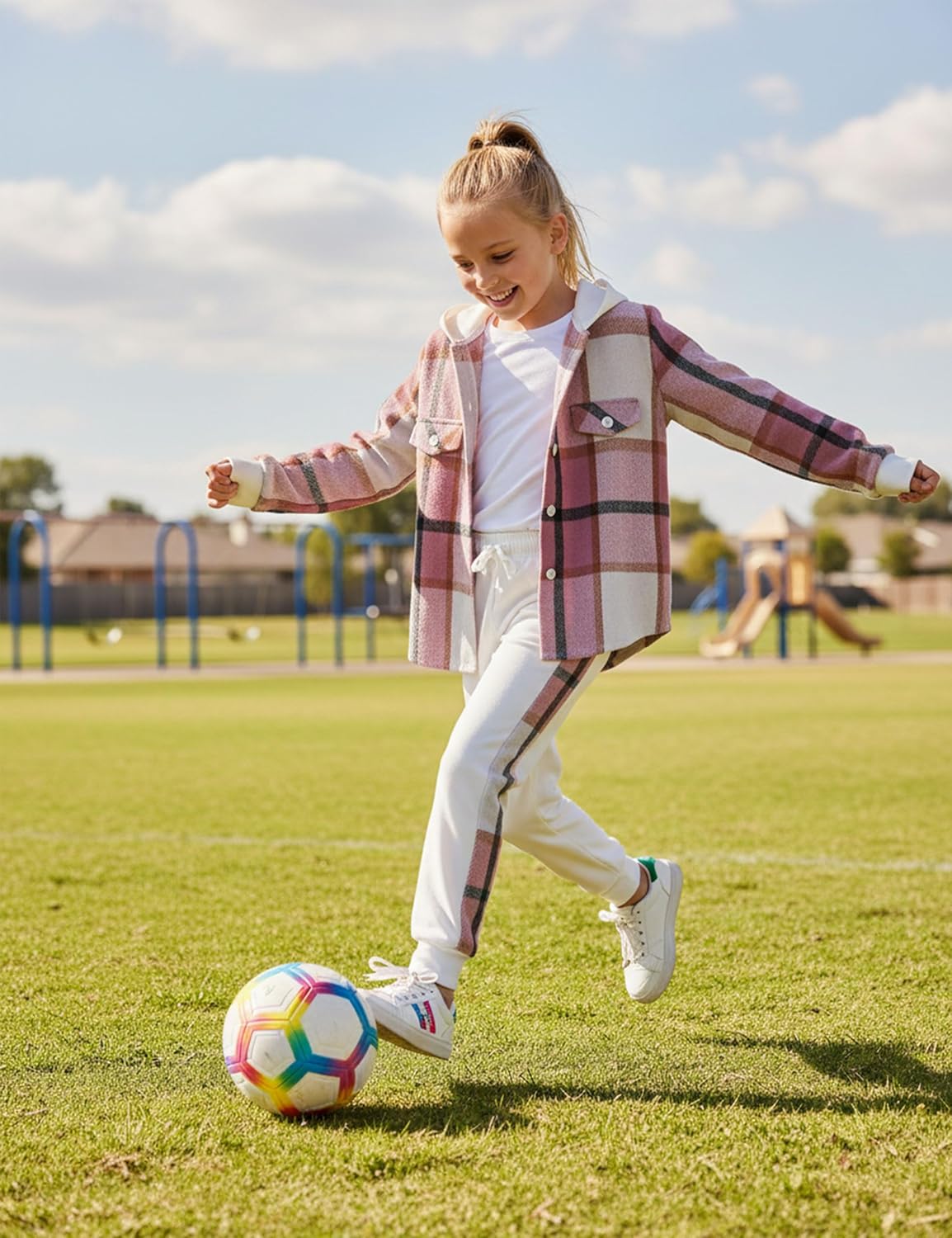 Girls Clothes Fall Outfits Classic Flannel Plaid Soft Cozy Hoodies for Girls Sweatshirt Sweatpant 2pcs Sets 7-14Y - Image 2