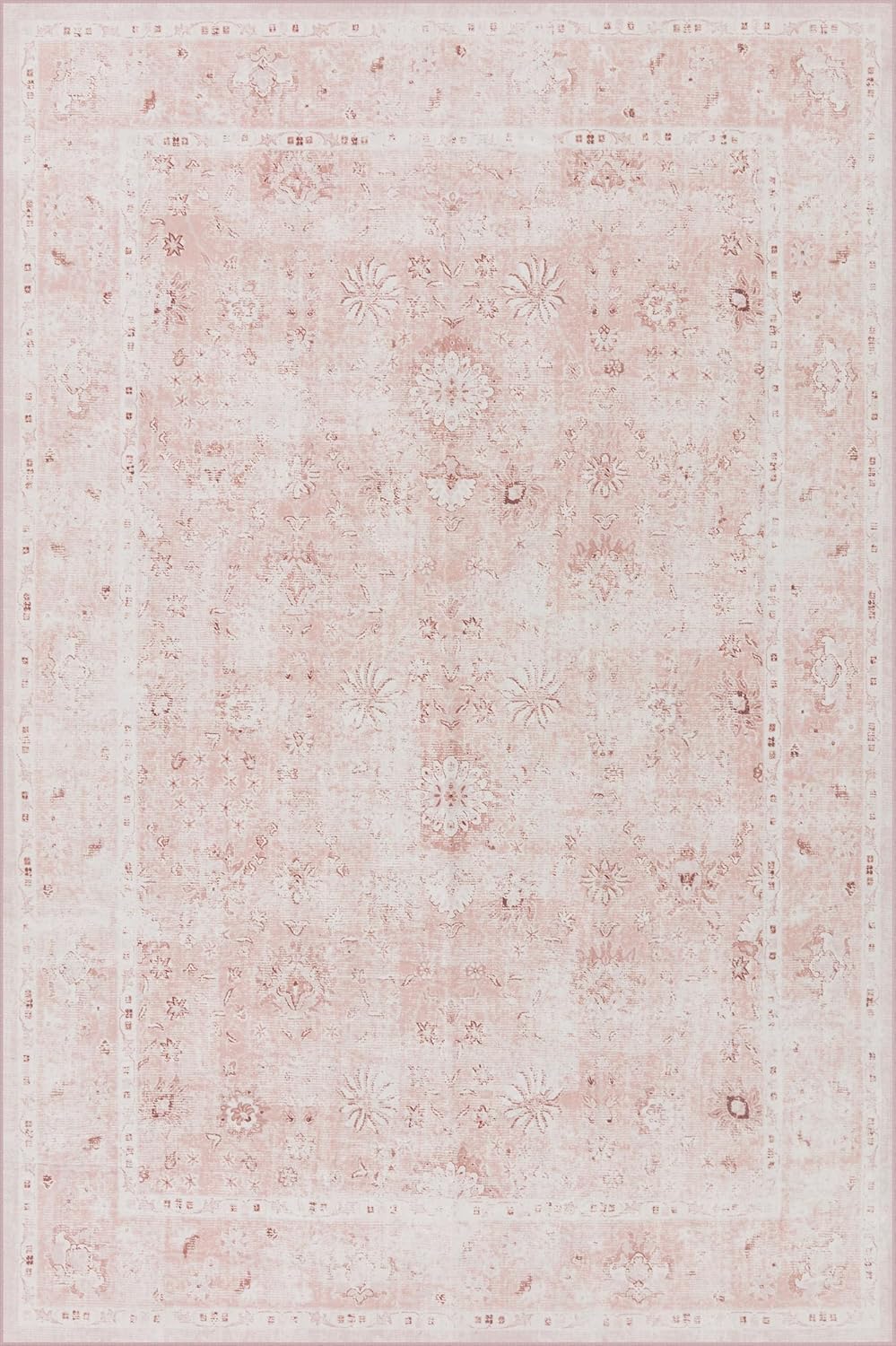 LIMON HOME Pink Floral 3x5 Entryway Rug Indoor Washable Non-Slip Low Pile Super Soft Area Rug for Large Kitchen - Modern Aesthetic Geometric Design