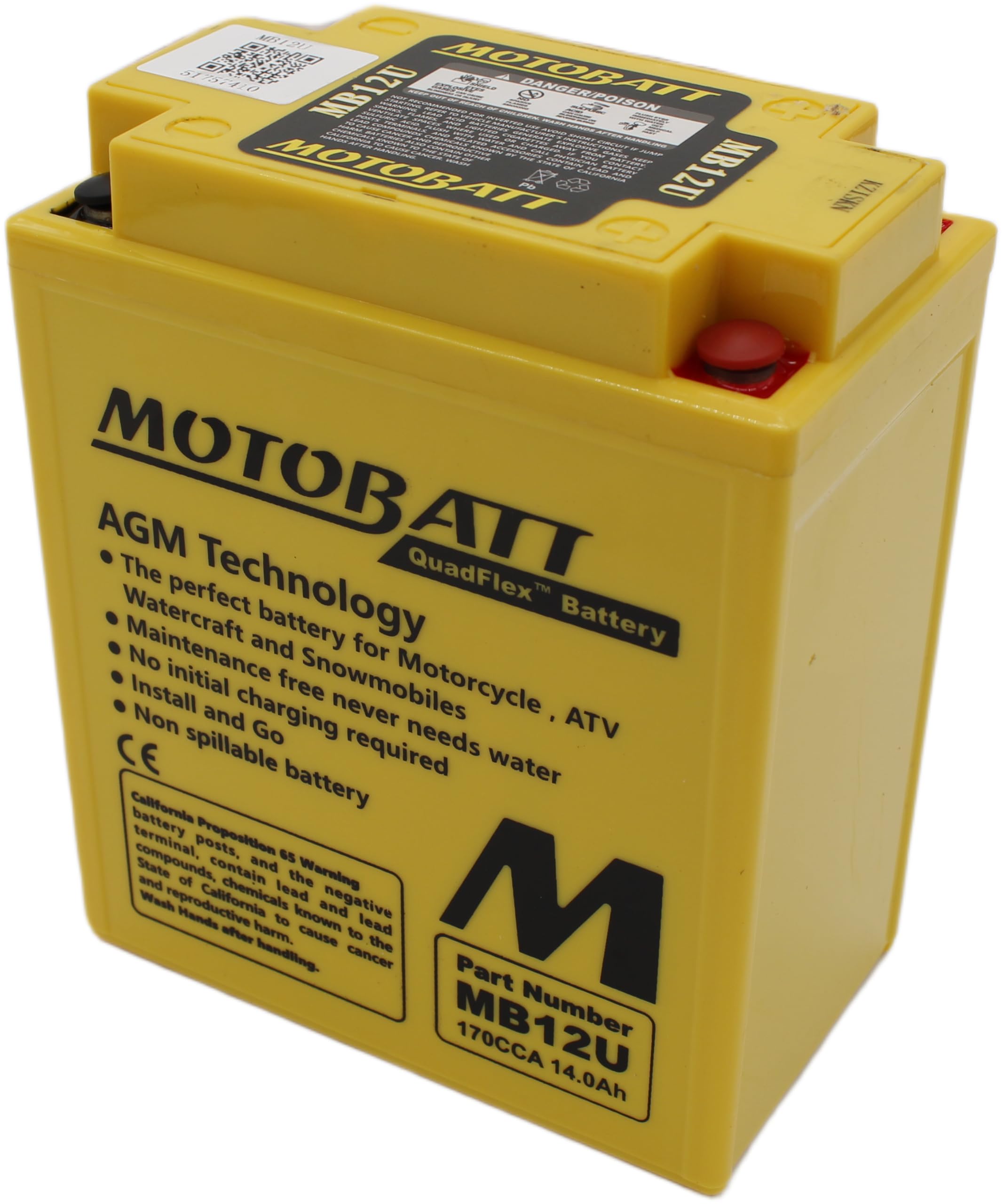 Batteria MotoBatt MB12U 12V 14Ah Precaricata Sigillata AGM ? Alta Potenza, 135x80x161 mm, Senza Manutenzione per Moto e ATV
