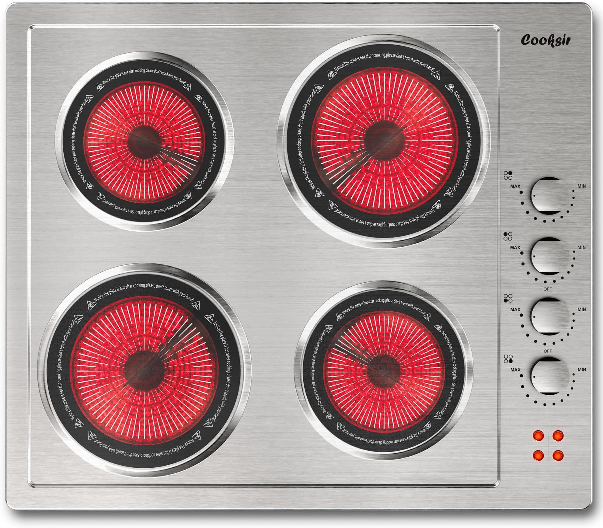 Kochplatte 4 Platten Drehknopf, Glaskeramik Kochplatte mit InfrarotWärme, Einbau Kochfeld